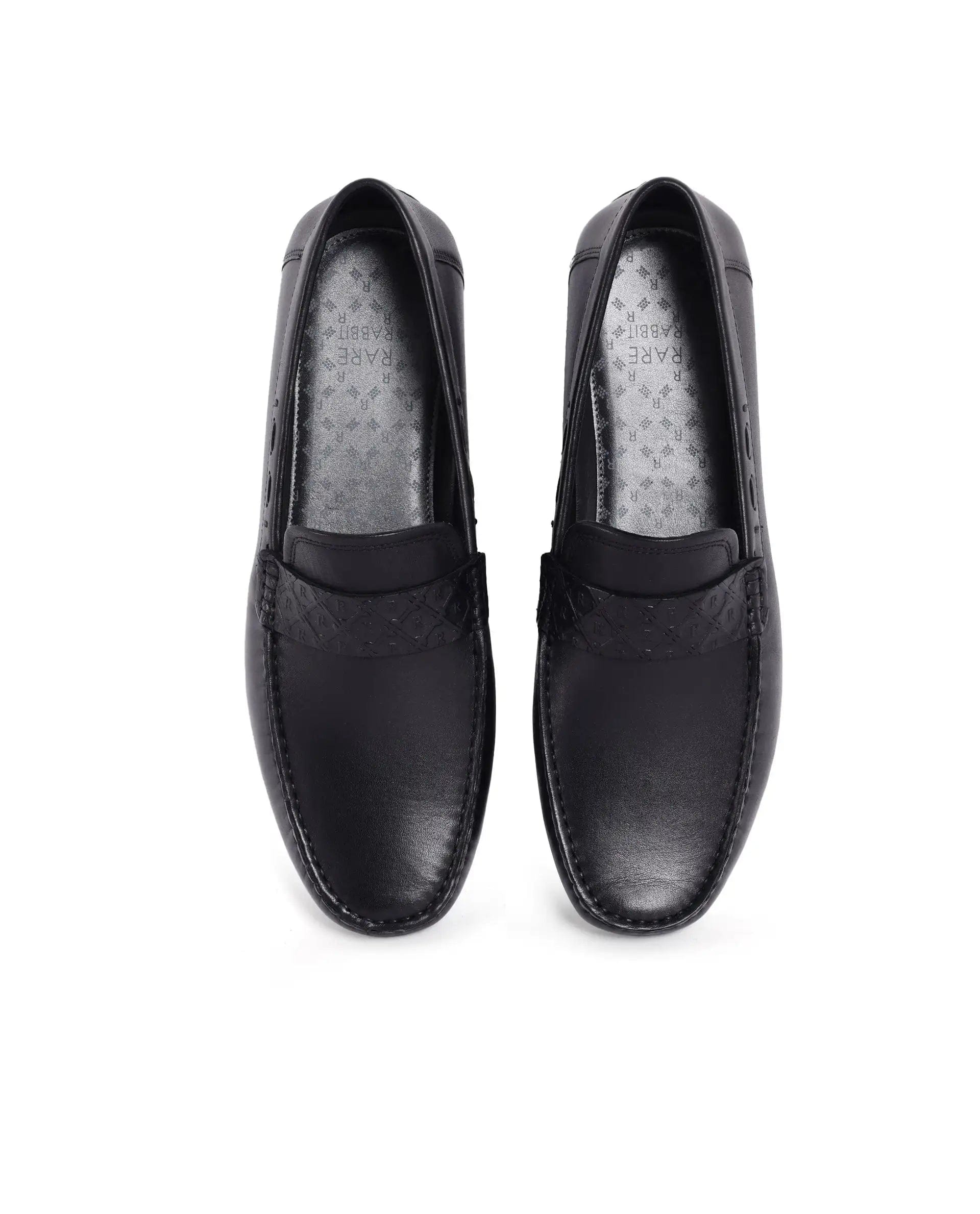 RAREZ Rare Rabbit Men's Bold Black Slip - On Monotone Genuine Leather Driver Moccasin