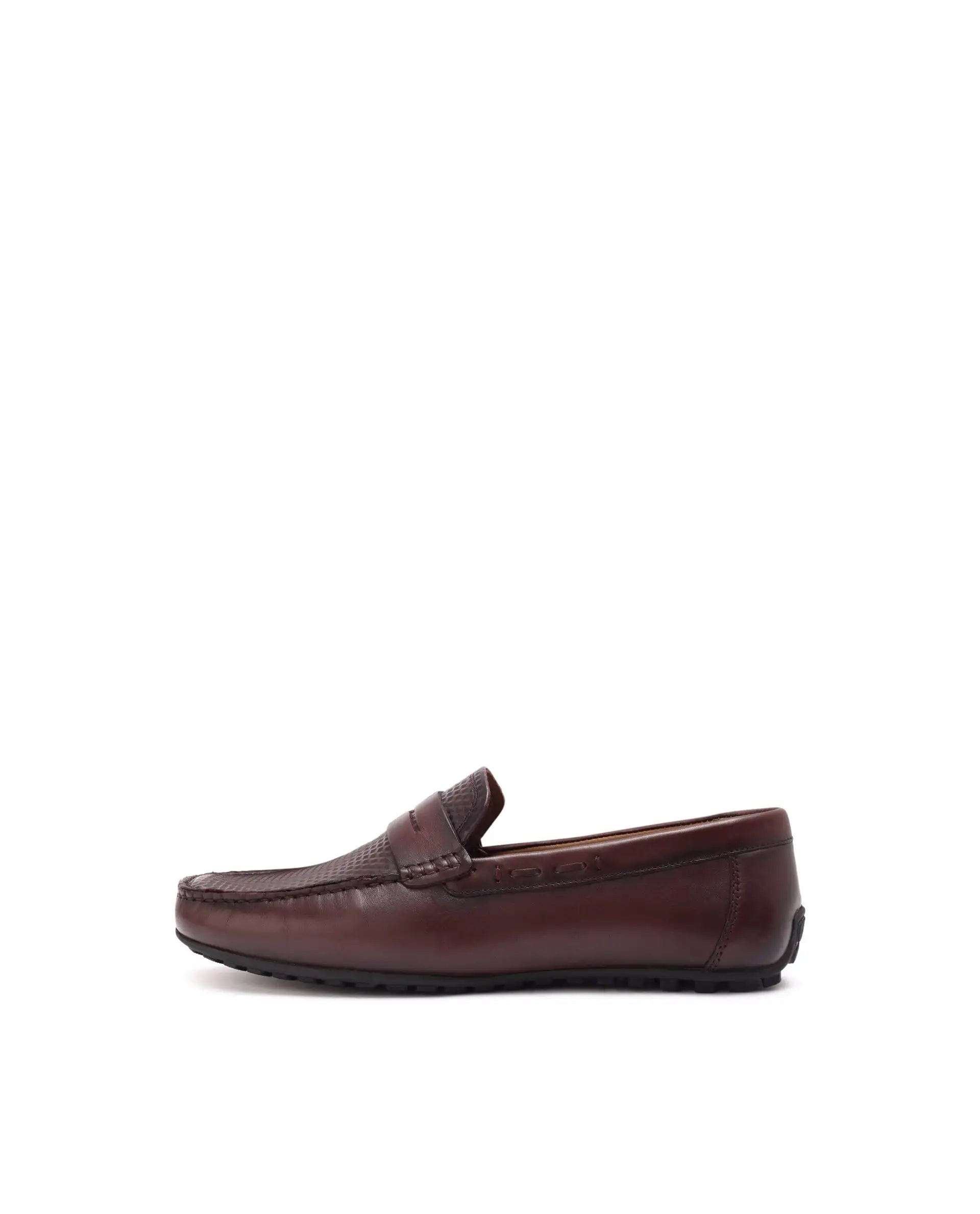 RAREZ Rare Rabbit Men's Honey Burgundy Slip - On 3D Plated Genuine Leather Driver Moccasin