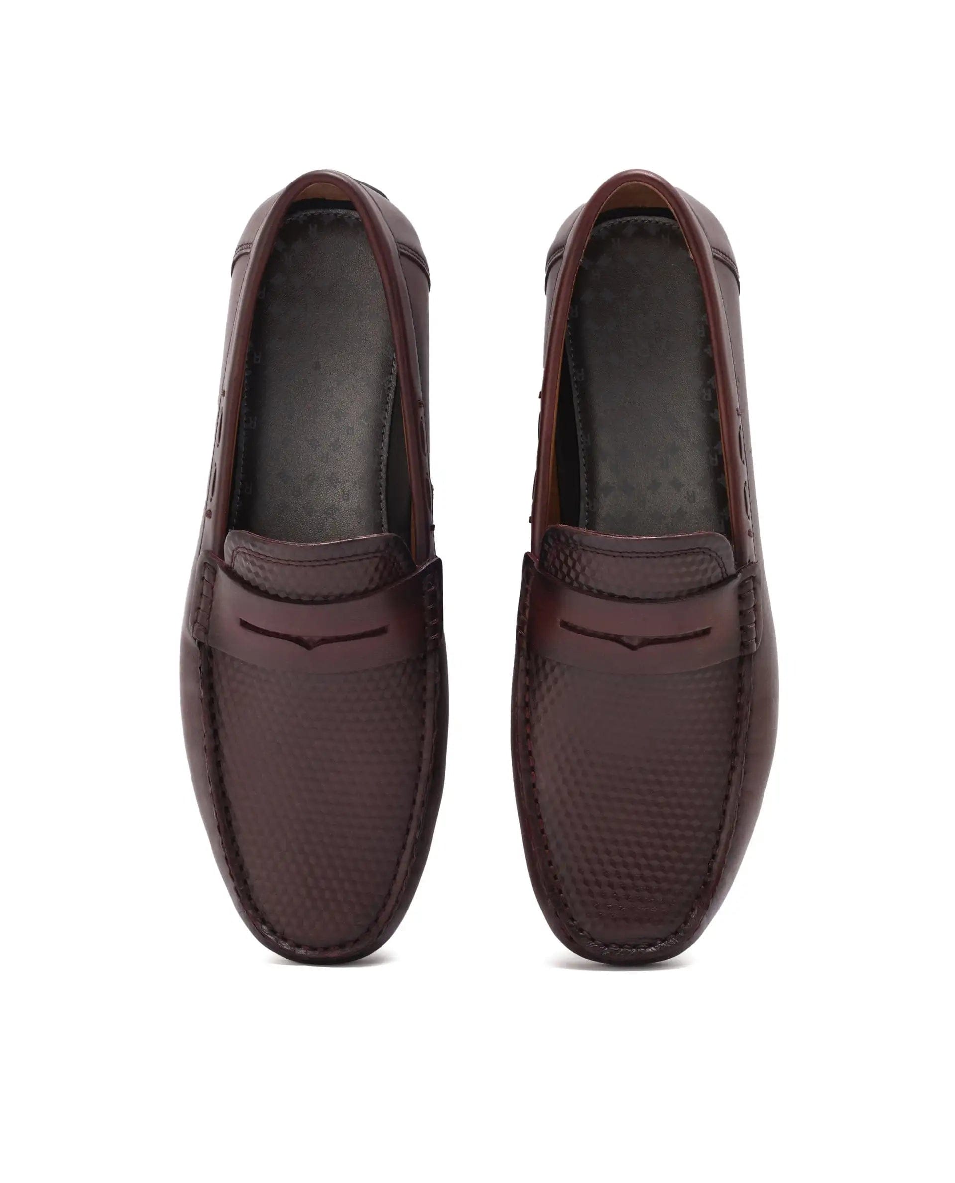 RAREZ Rare Rabbit Men's Honey Burgundy Slip - On 3D Plated Genuine Leather Driver Moccasin