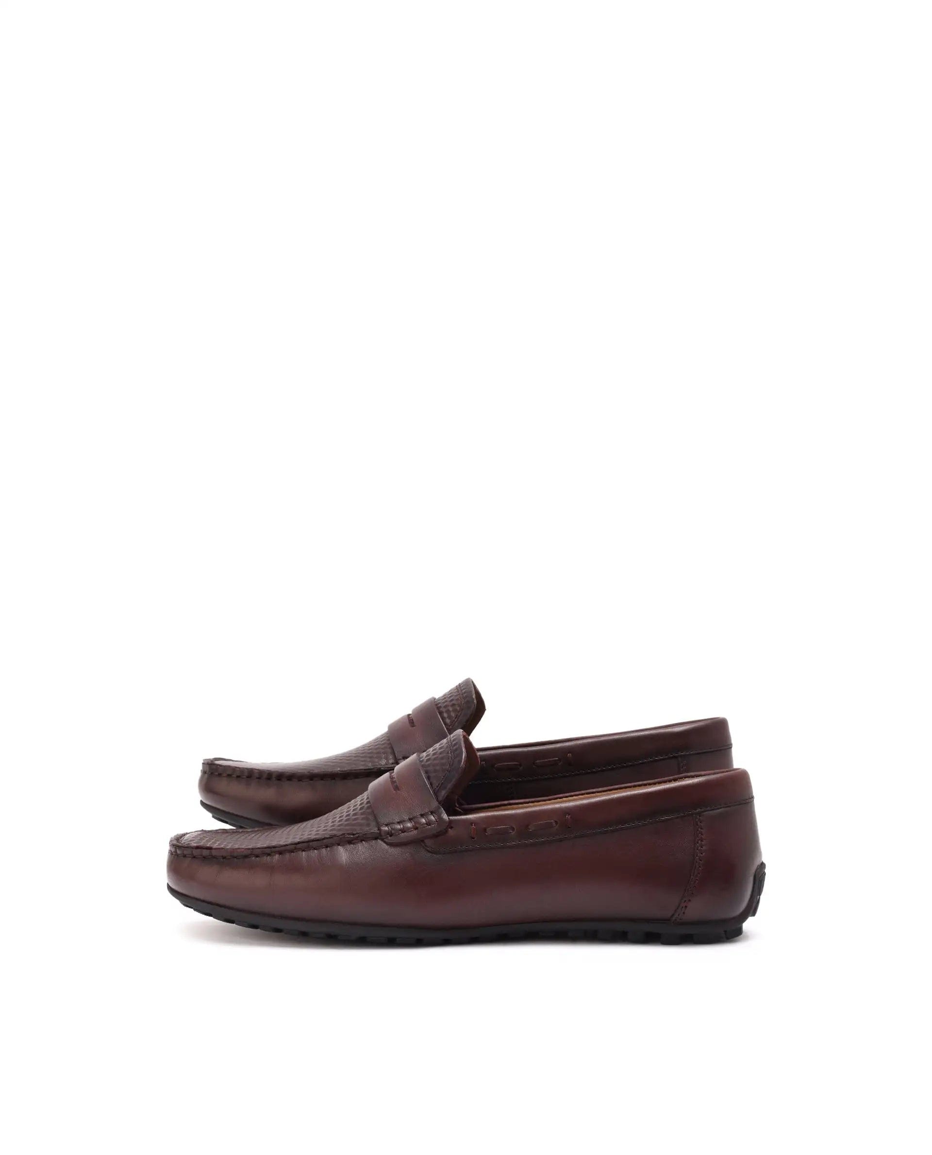 RAREZ Rare Rabbit Men's Honey Burgundy Slip - On 3D Plated Genuine Leather Driver Moccasin
