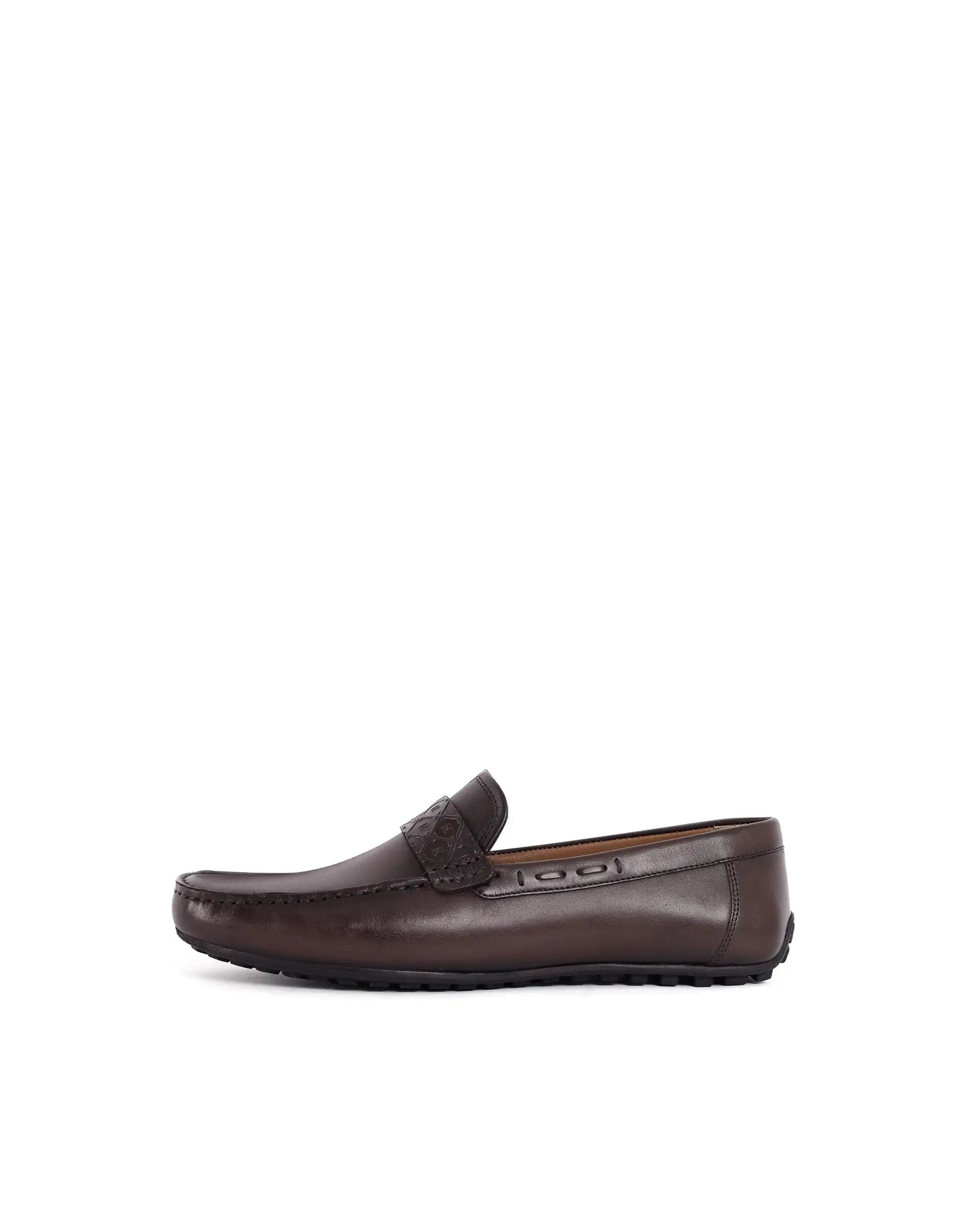 RAREZ Rare Rabbit Men's Bold Brown Slip - On Monotone Genuine Leather Driver Moccasin