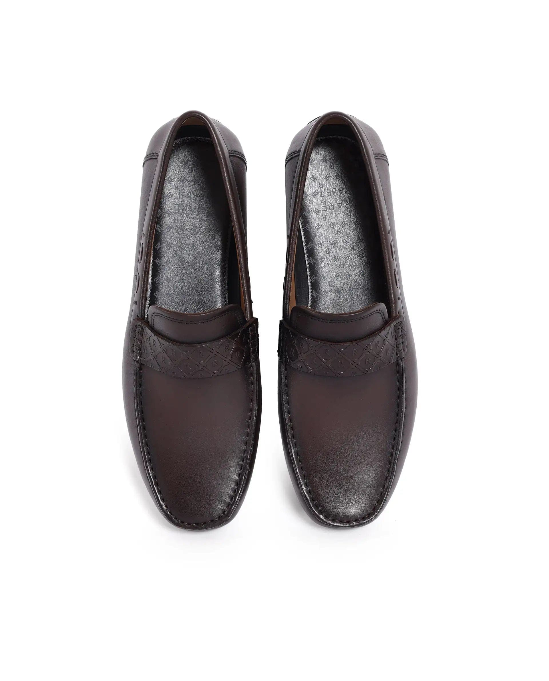 RAREZ Rare Rabbit Men's Bold Brown Slip - On Monotone Genuine Leather Driver Moccasin
