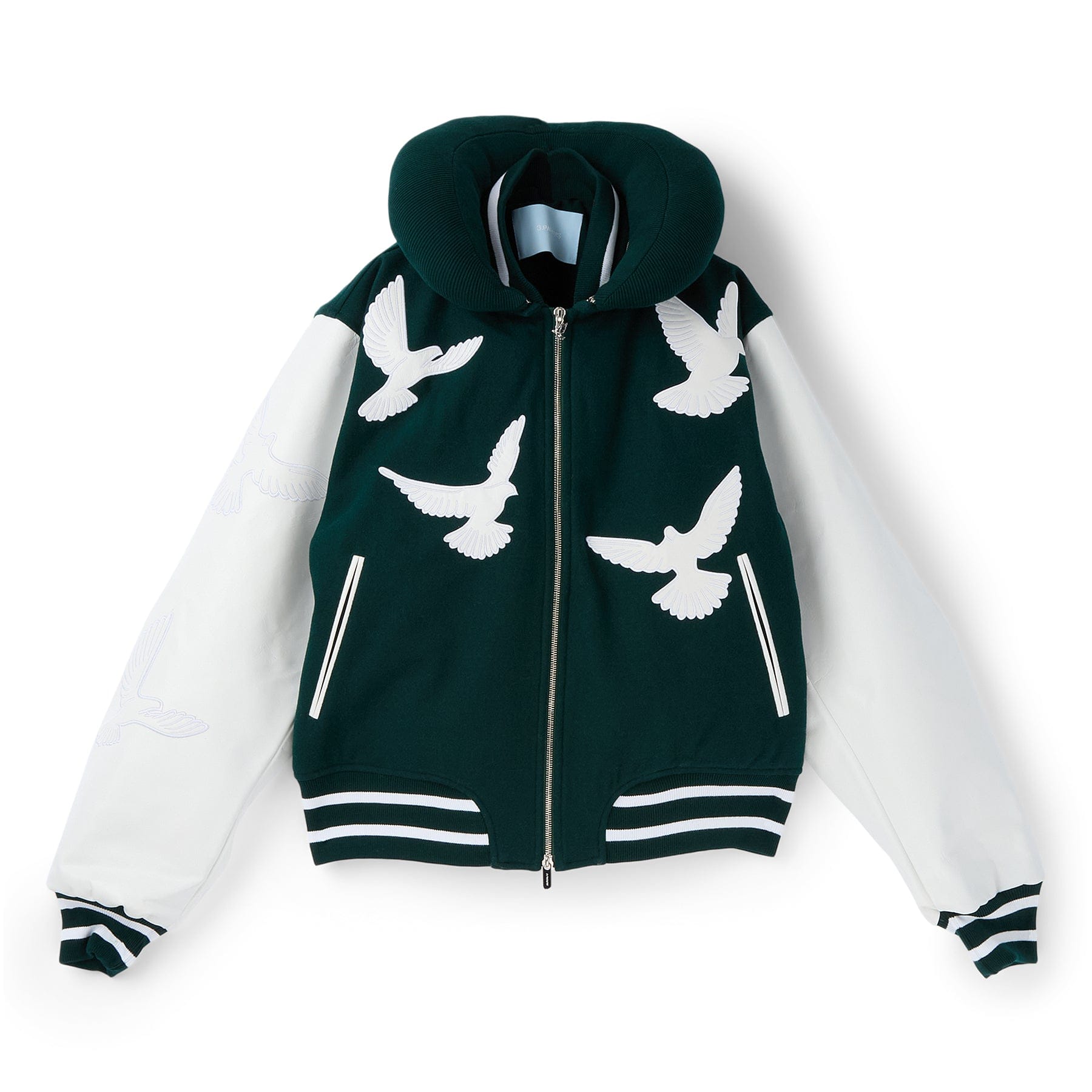 3.Paradis Flying Dove Pillow Neck Varsity Jacket (Green)