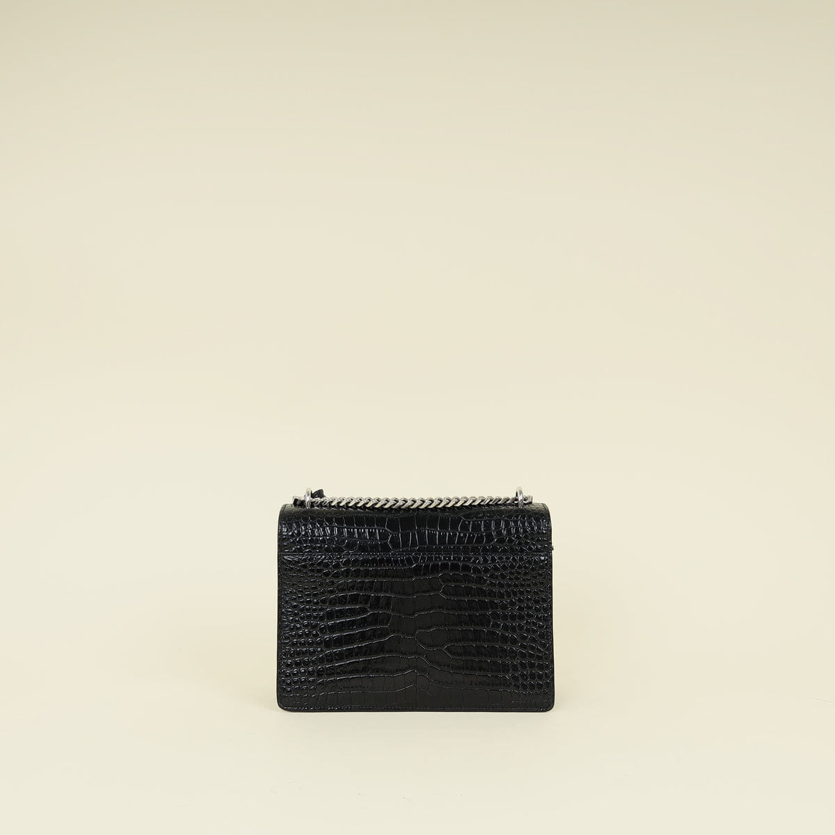 YSL Black Croco Embossed Sunset Medium Shoulder Bag