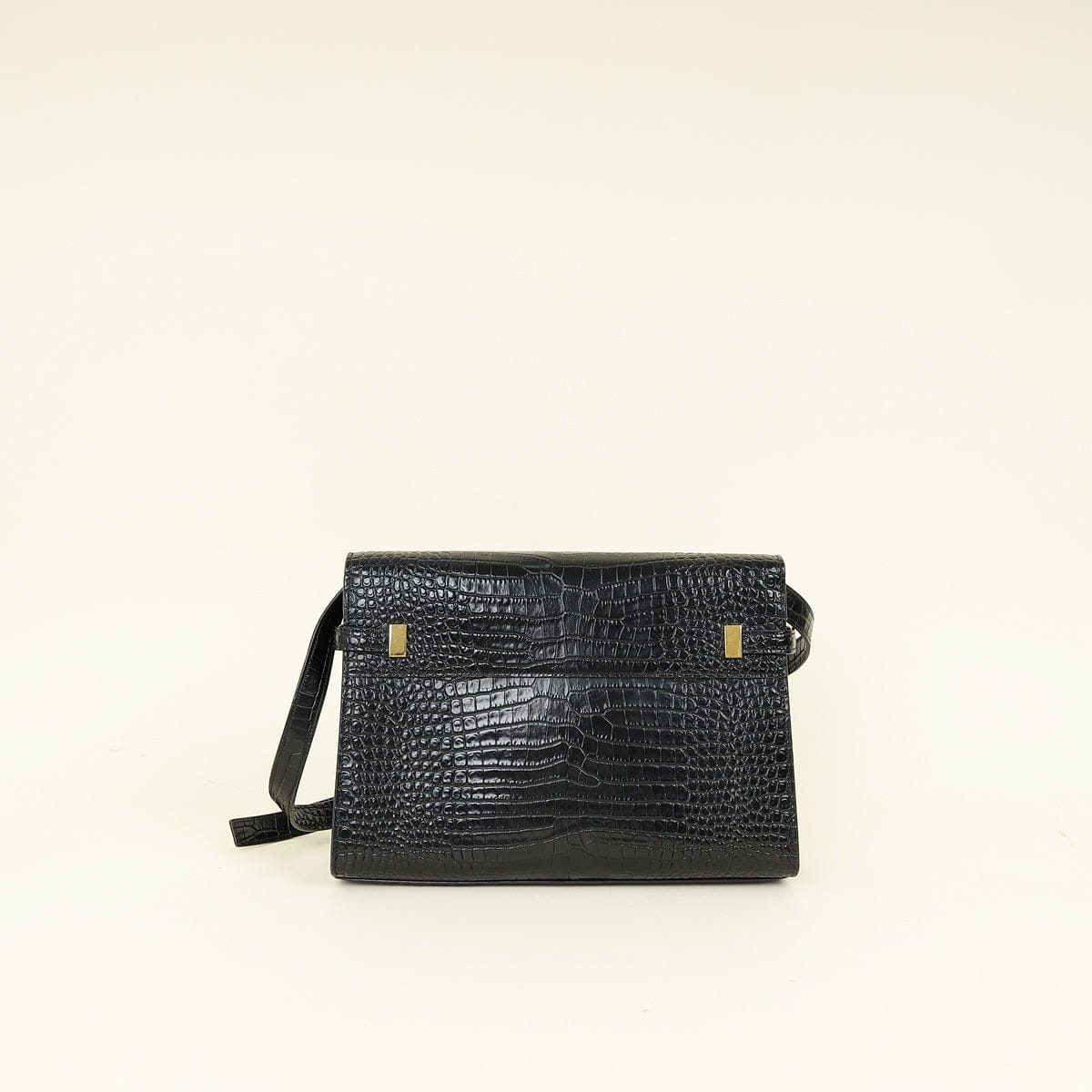YSL Black Croco Embossed Manhattan Medium Shoulder Bag