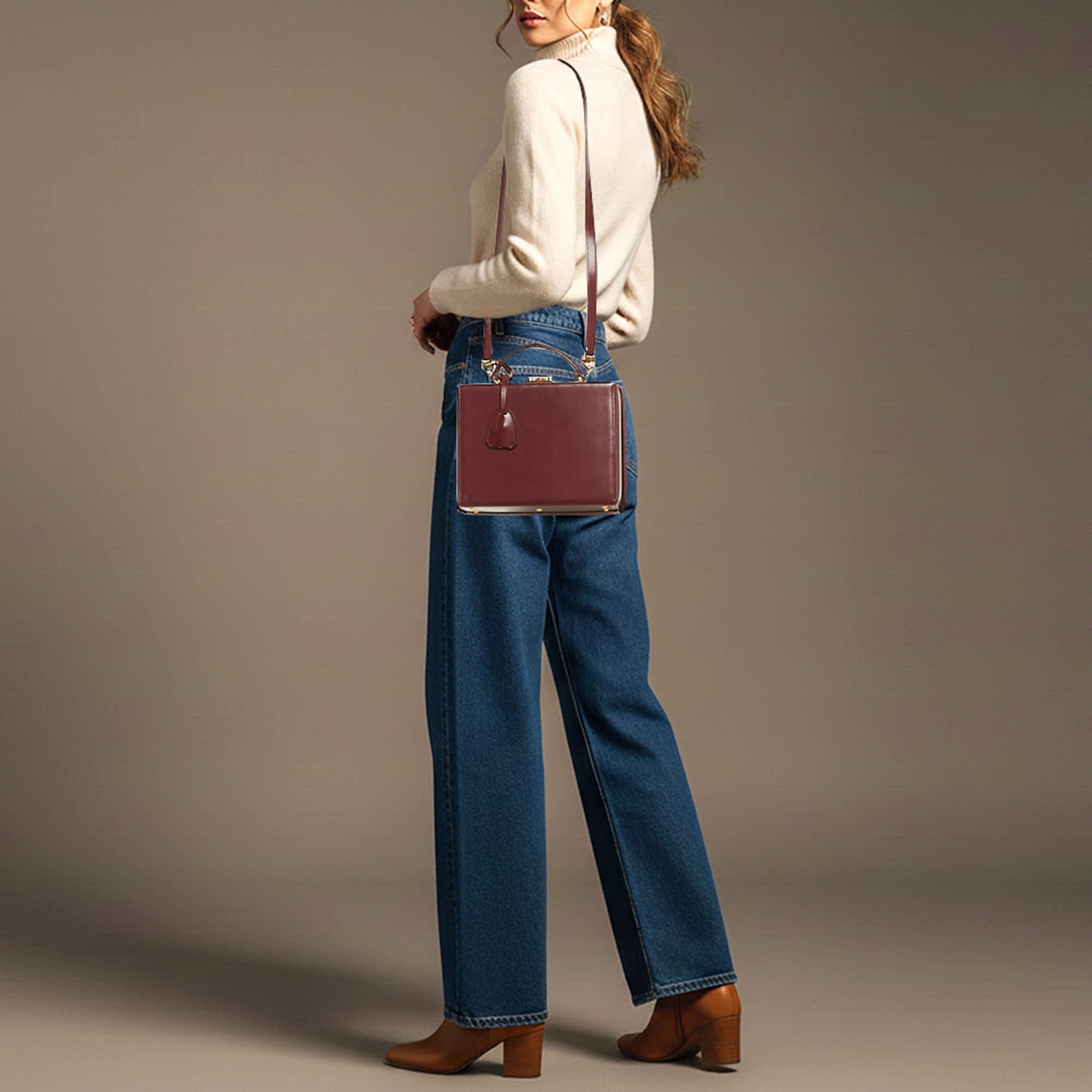 Purple Mark Cross Grace Box Purple Leather Bag