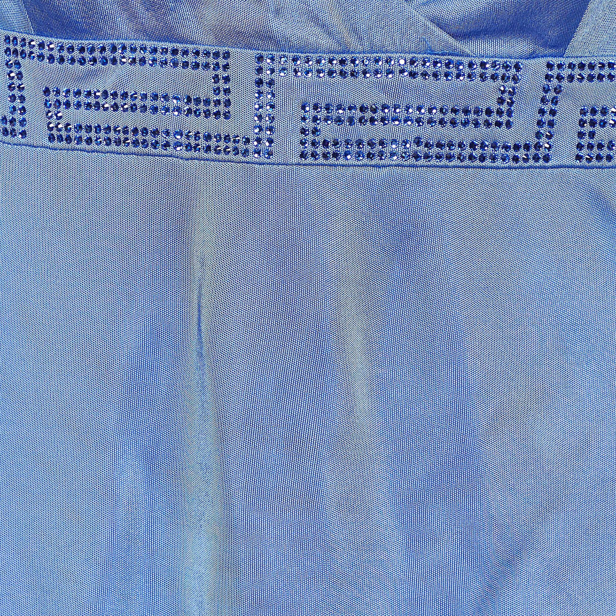 Blue Jersey Crystal Greca Embellished Tank Top
