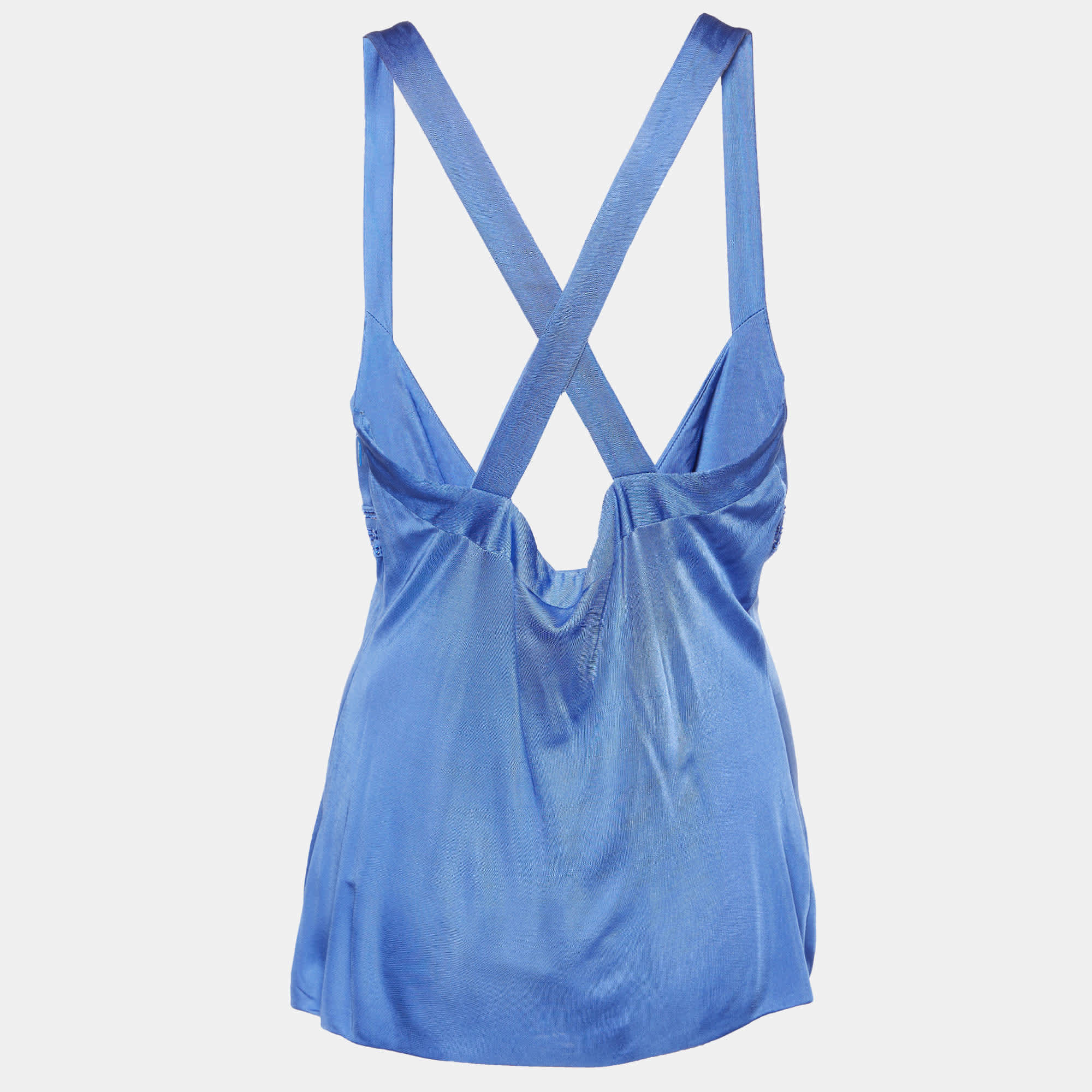 Blue Jersey Crystal Greca Embellished Tank Top