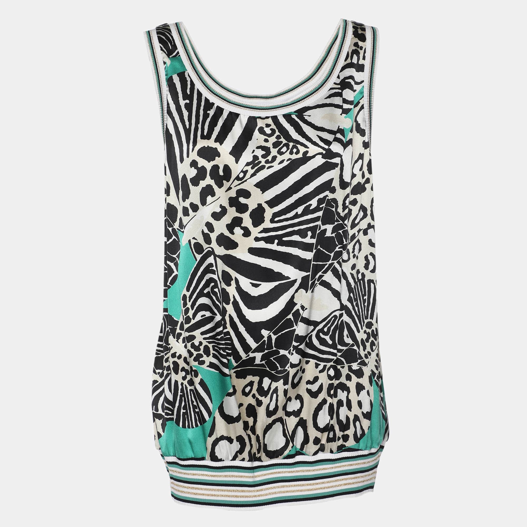 SILK Multicolor Printed Silk Knit Tank Top