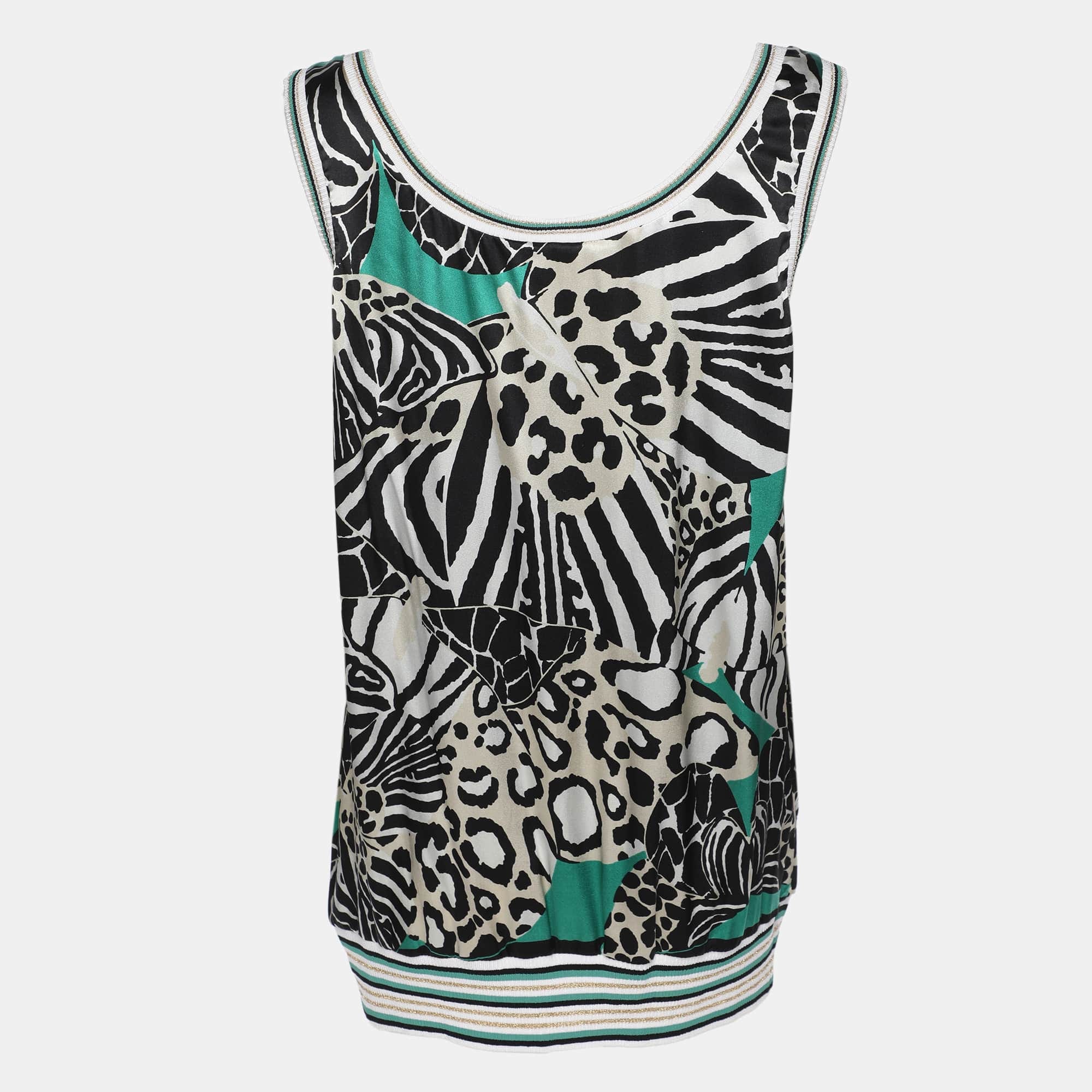 SILK Multicolor Printed Silk Knit Tank Top