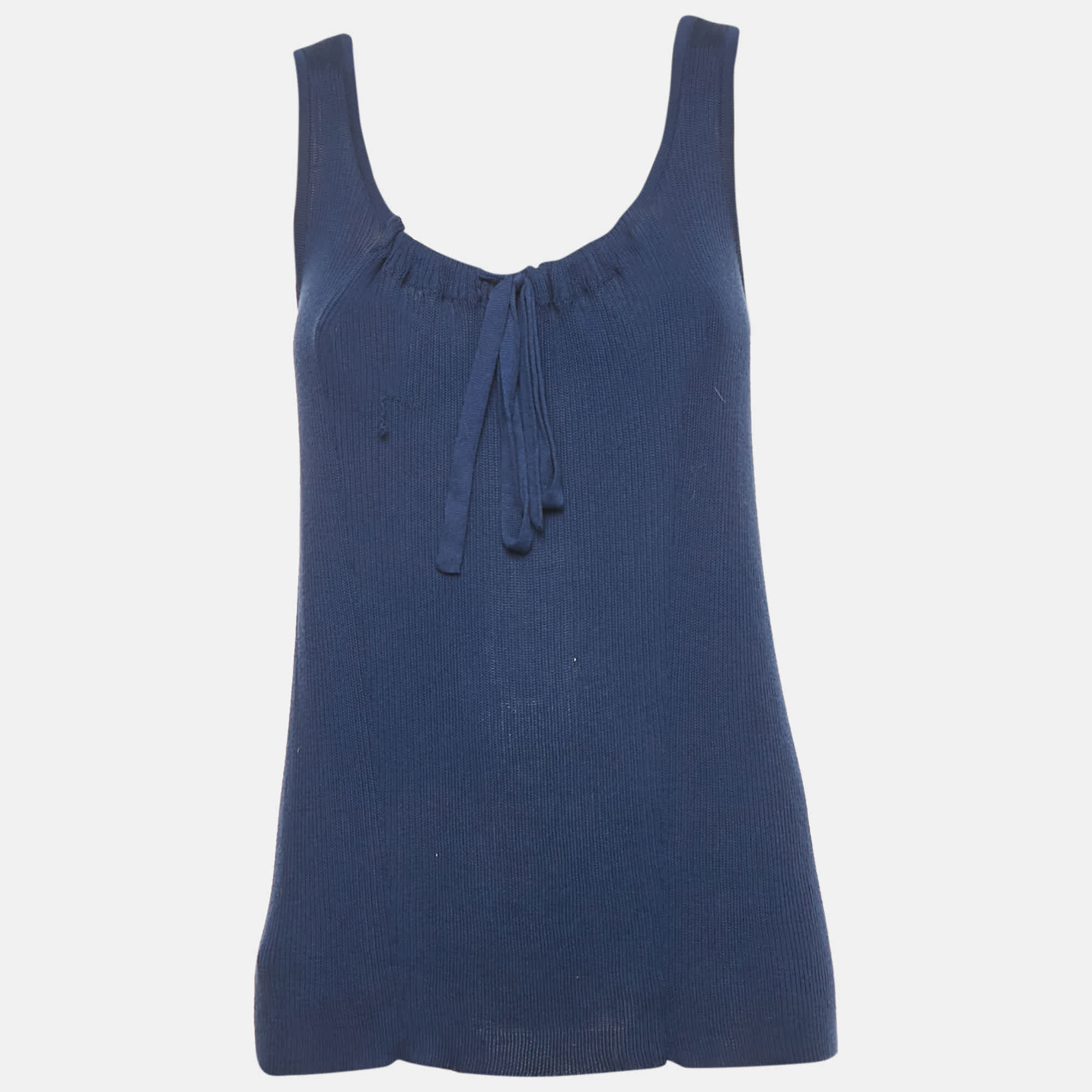 Blue Rib Knit Tie - Up Detail Tank Top