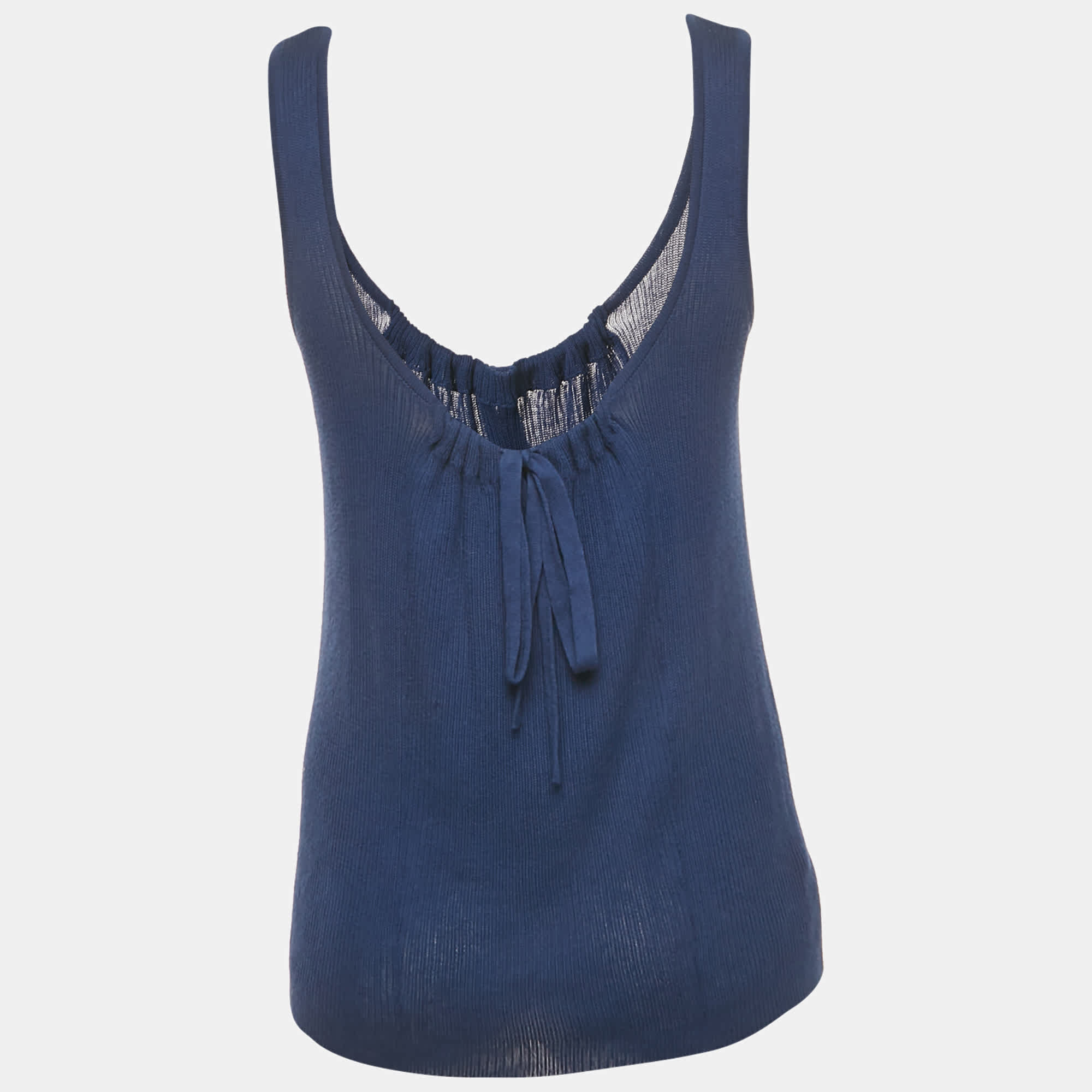 Blue Rib Knit Tie - Up Detail Tank Top