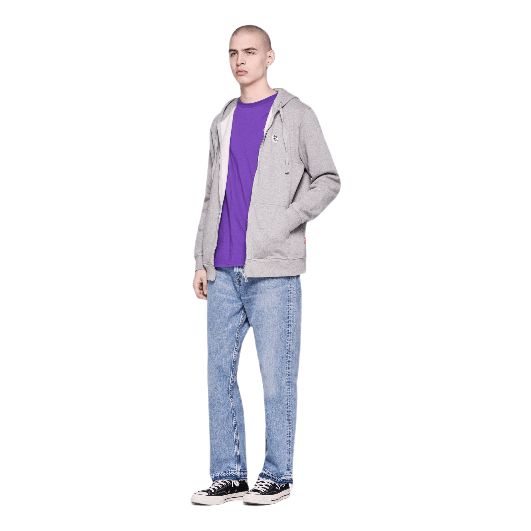 Cali Palm Patch Zip Hoodie Gray
