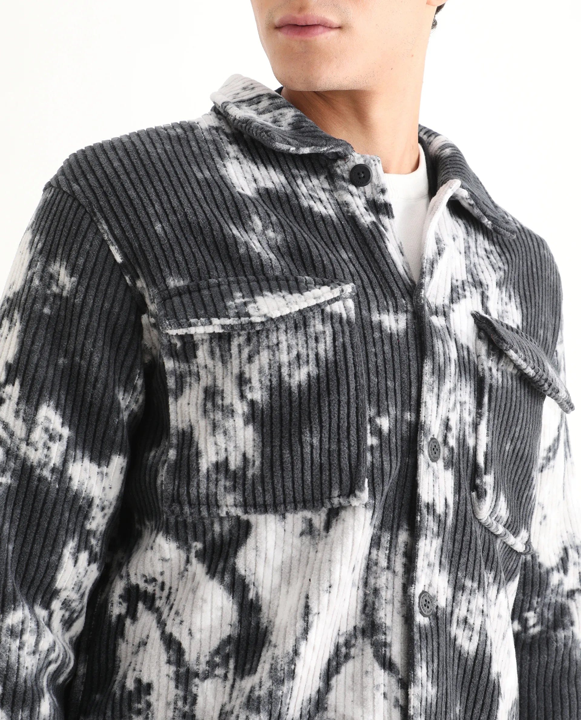 RARE Rabbit Men's Saurv Black Polyester Printed Regular Fit Full Sleeve Spread Collar Jacket