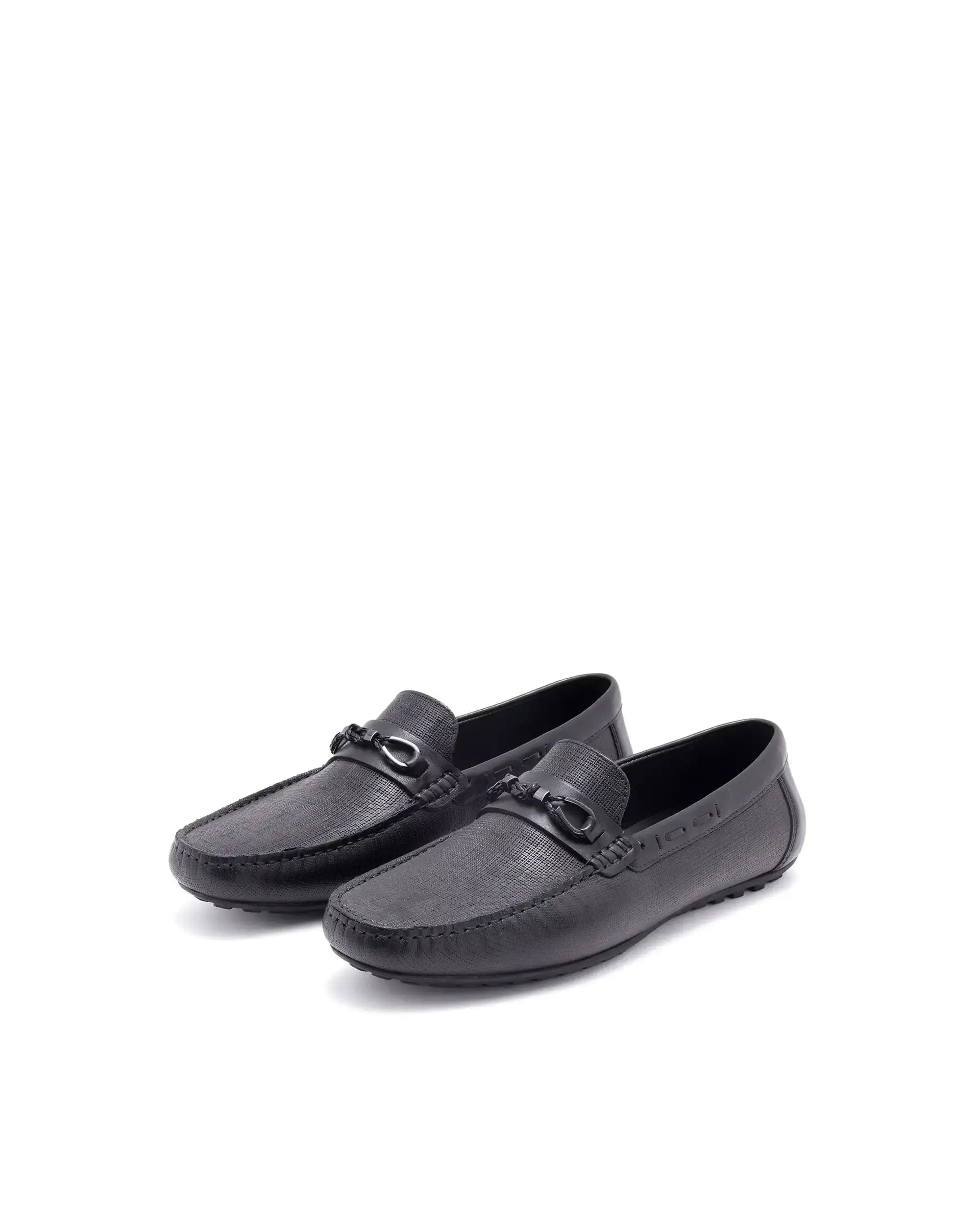 RAREZ Rare Rabbit Men's Saffian Black Slip - On Textured Genuine Leather Driver Moccasin