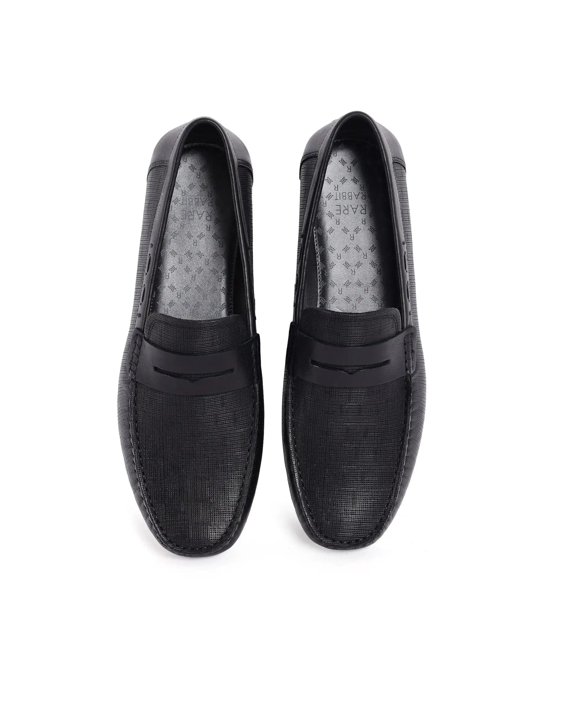 RAREZ Rare Rabbit Men's Saffian Black Slip - On Textured Genuine Leather Driver Moccasin