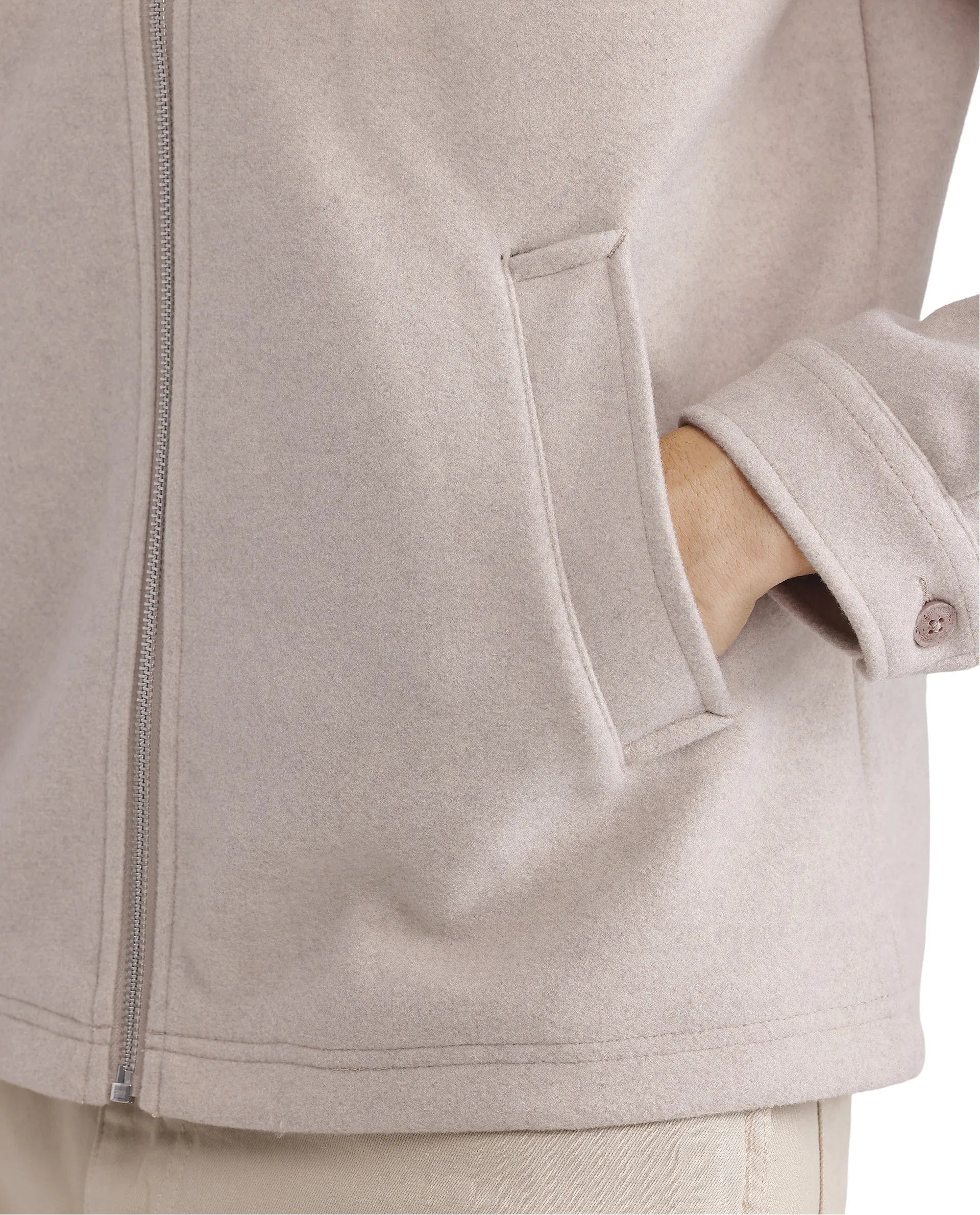 RARE Rabbit Men's Tweeder - 2 Beige Polyester Plain Regular Fit Full Sleeve Spread Collar Jacket