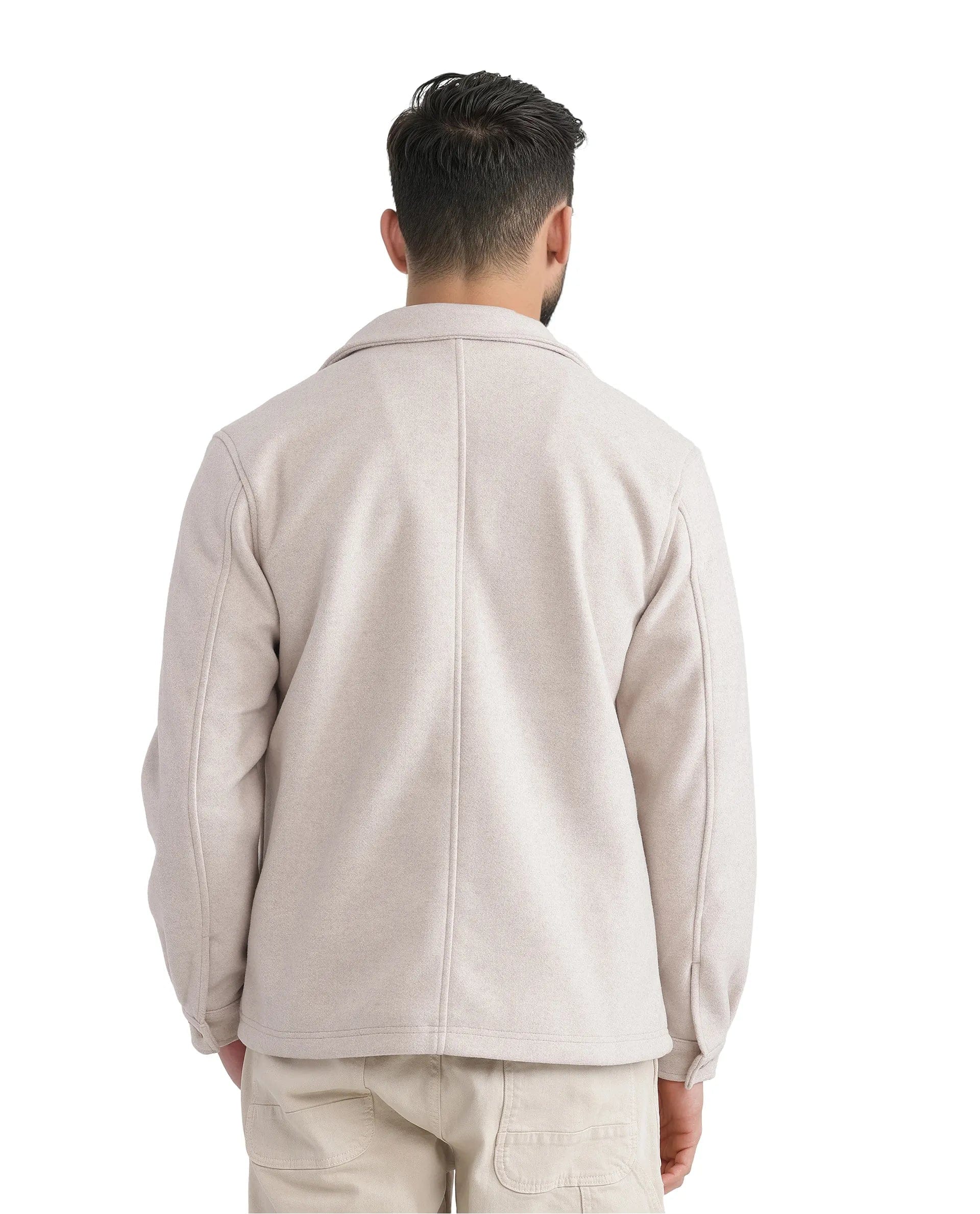 RARE Rabbit Men's Tweeder - 2 Beige Polyester Plain Regular Fit Full Sleeve Spread Collar Jacket