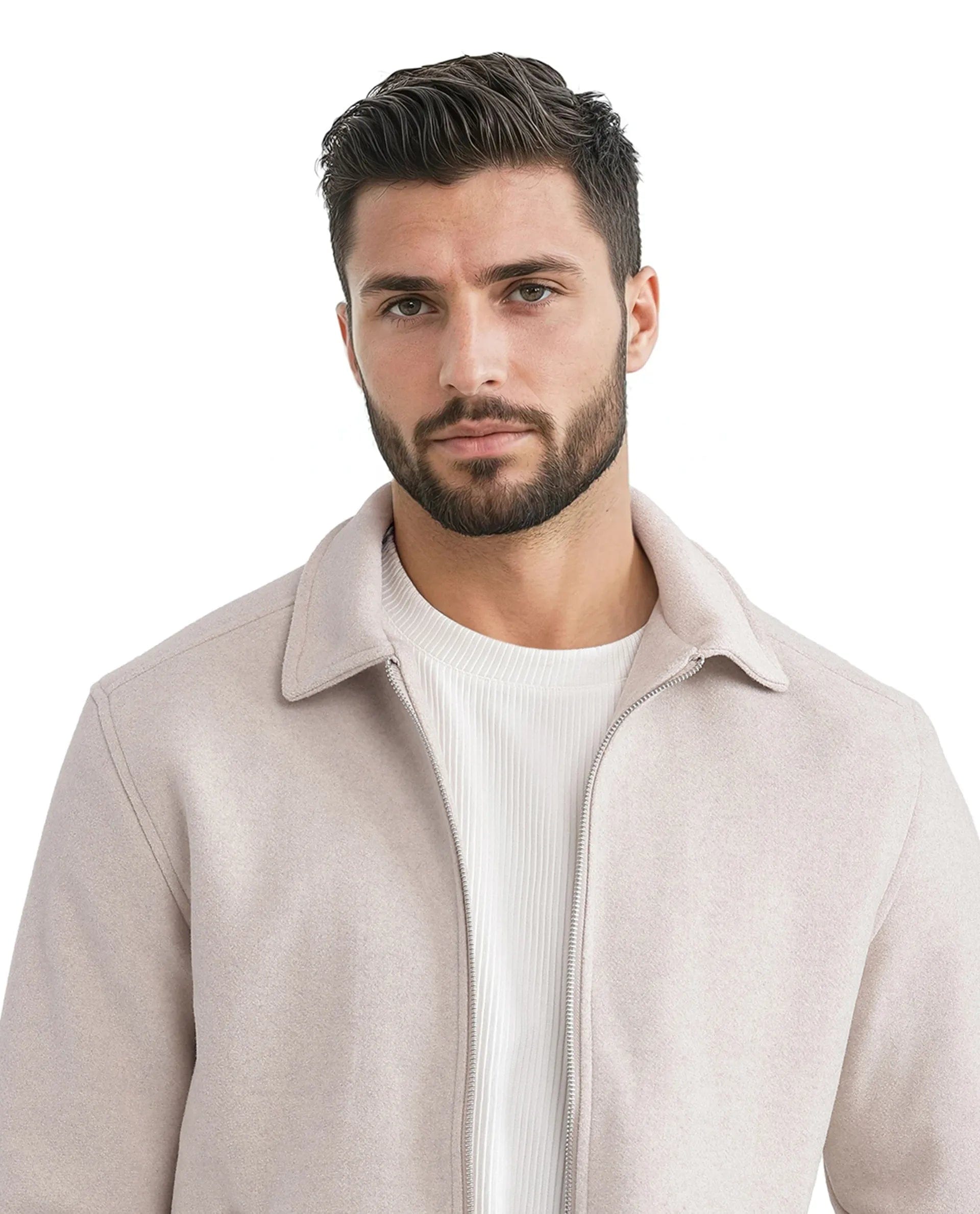 RARE Rabbit Men's Tweeder - 2 Beige Polyester Plain Regular Fit Full Sleeve Spread Collar Jacket