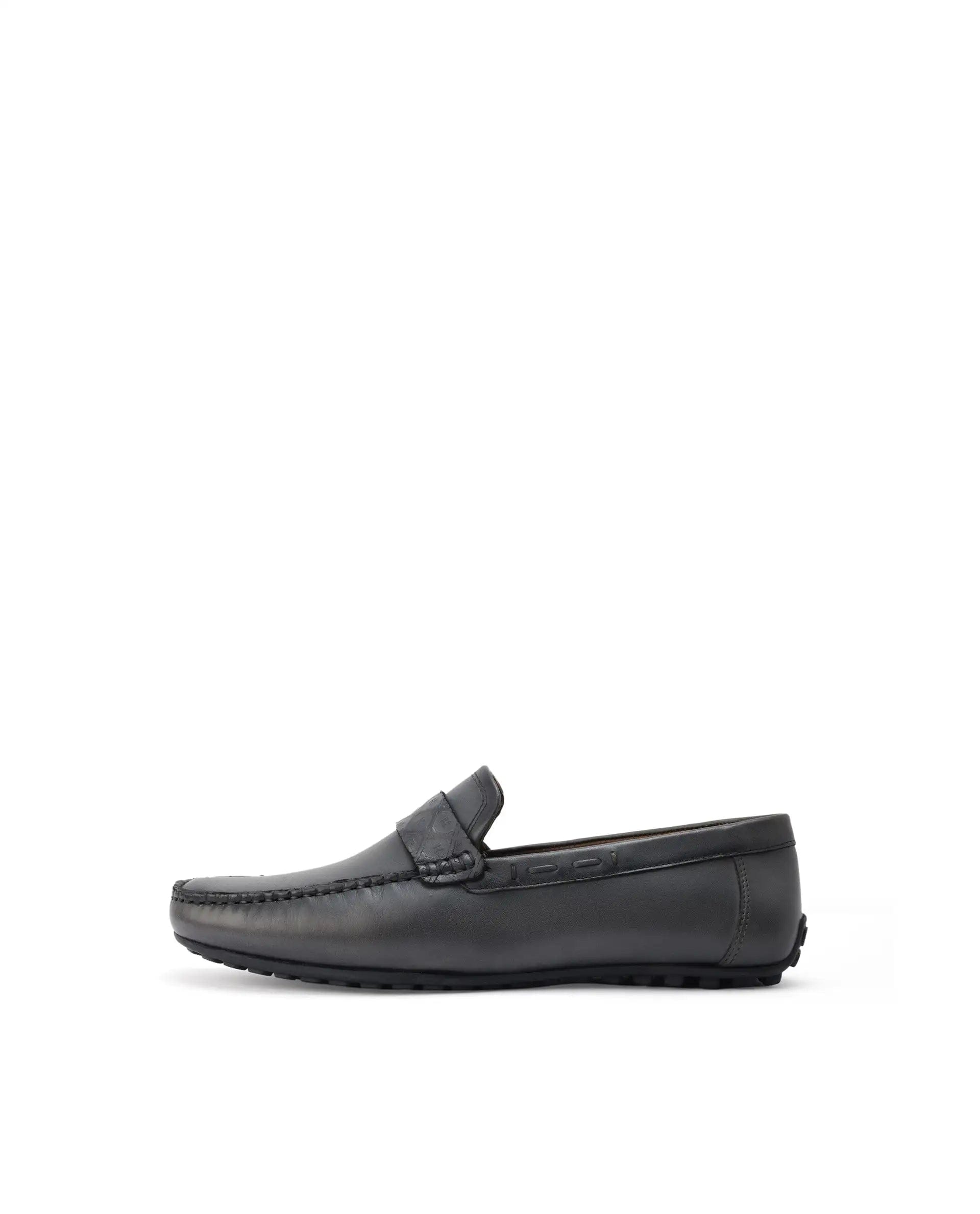 RAREZ Rare Rabbit Men's Bold Dark Olive Slip - On Monotone Genuine Leather Driver Moccasin