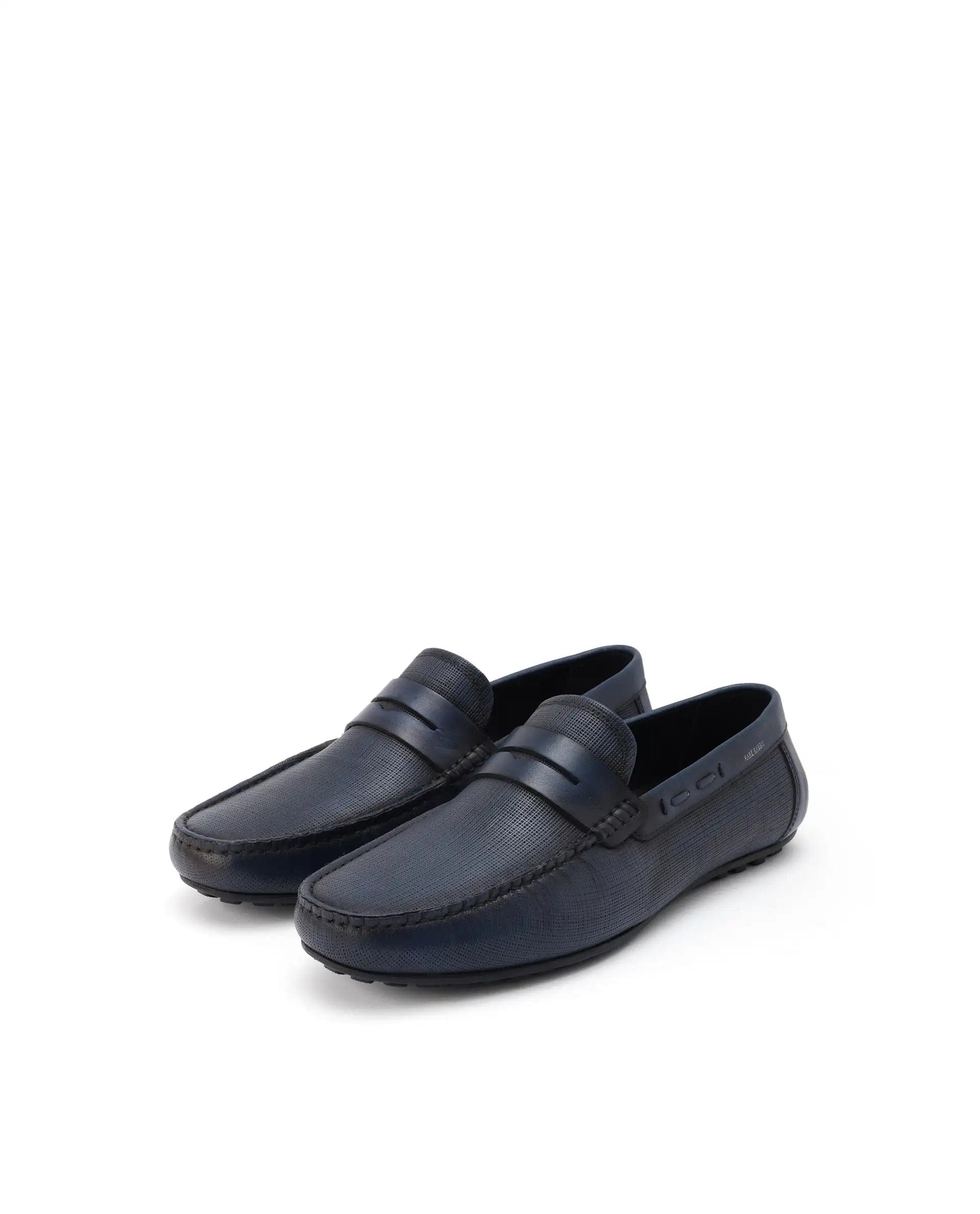 RAREZ Rare Rabbit Men's Saffian Navy Slip - On Textured Genuine Leather Driver Moccasin