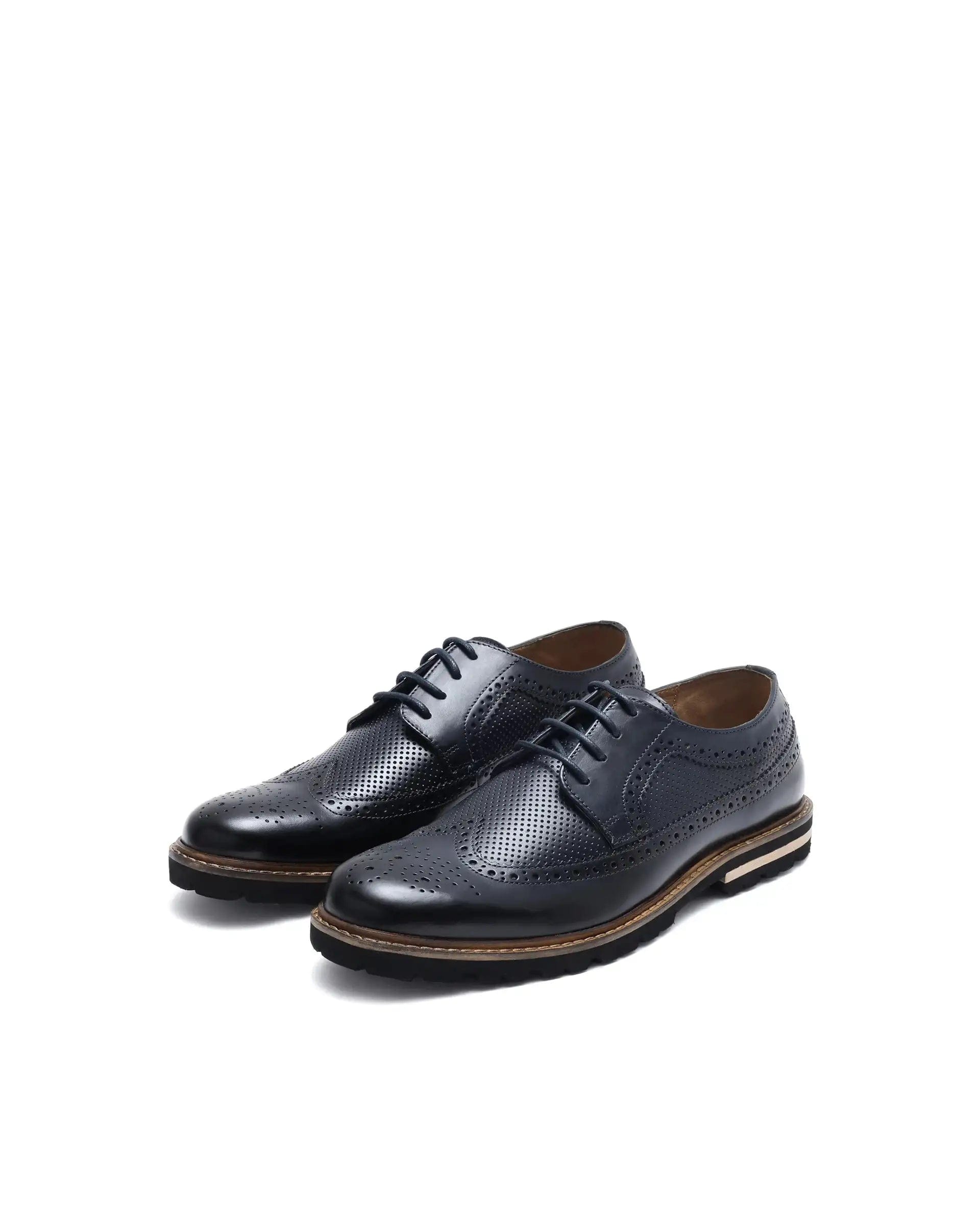 RAREZ Rare Rabbit Mens Brox Navy Derby Lace - Up Brogue Detailing Leather Formal Shoes