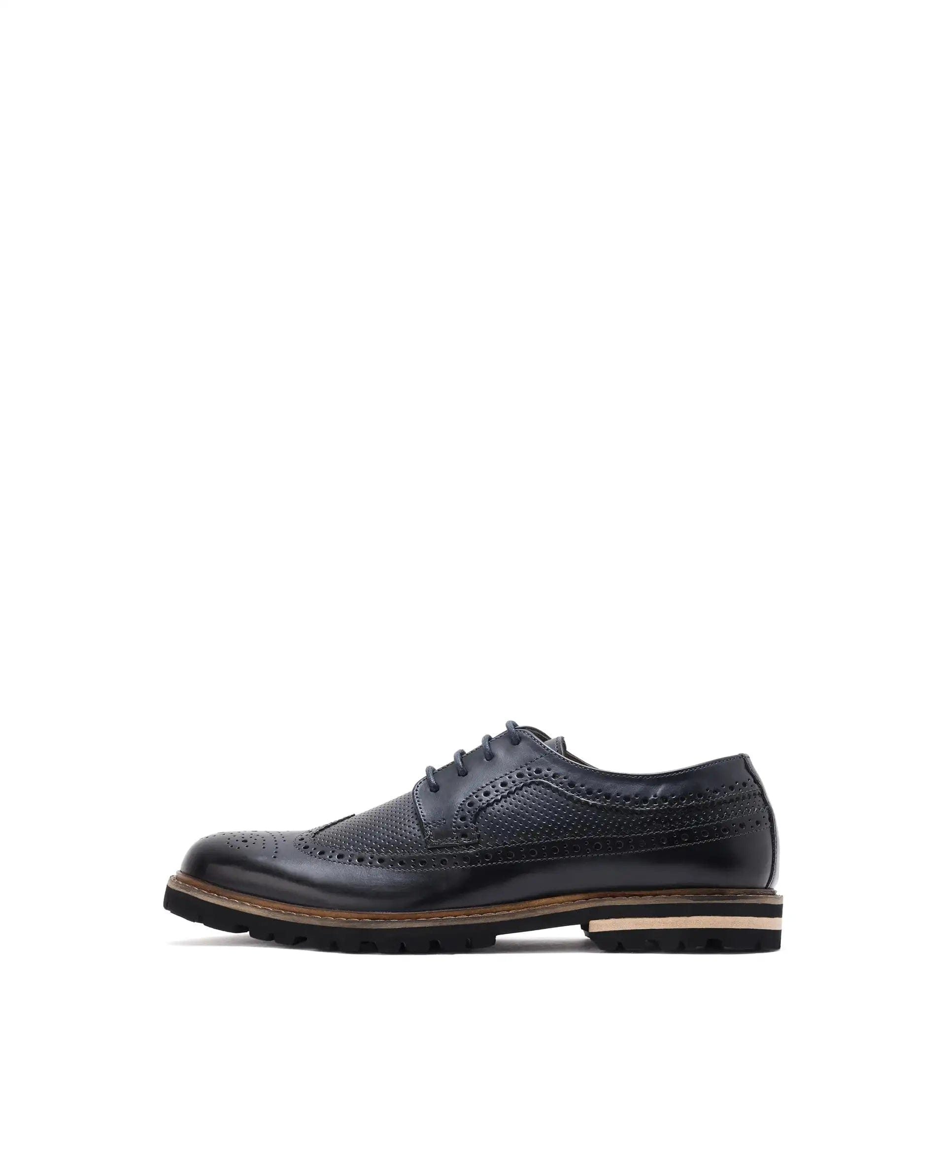 RAREZ Rare Rabbit Mens Brox Navy Derby Lace - Up Brogue Detailing Leather Formal Shoes