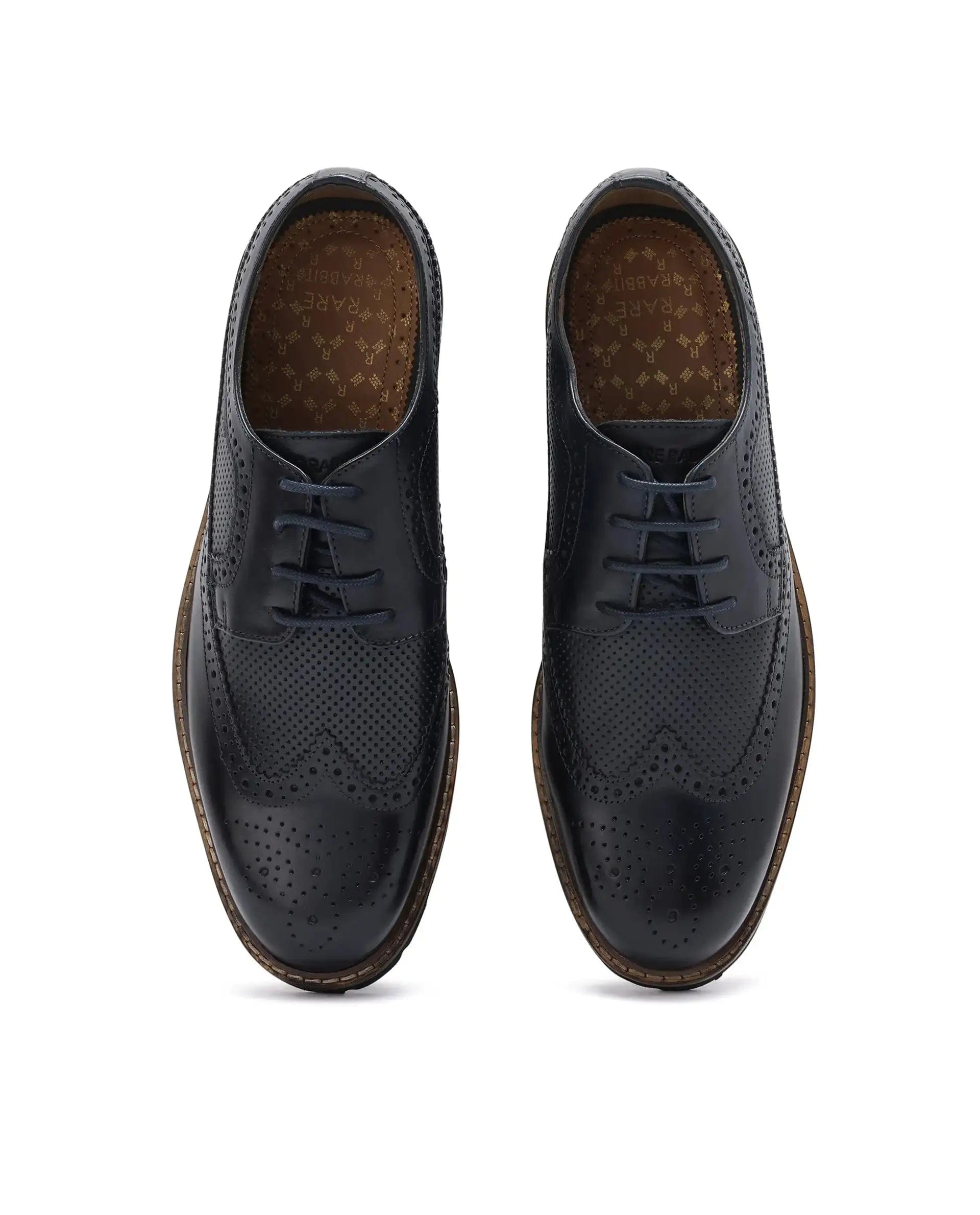RAREZ Rare Rabbit Mens Brox Navy Derby Lace - Up Brogue Detailing Leather Formal Shoes