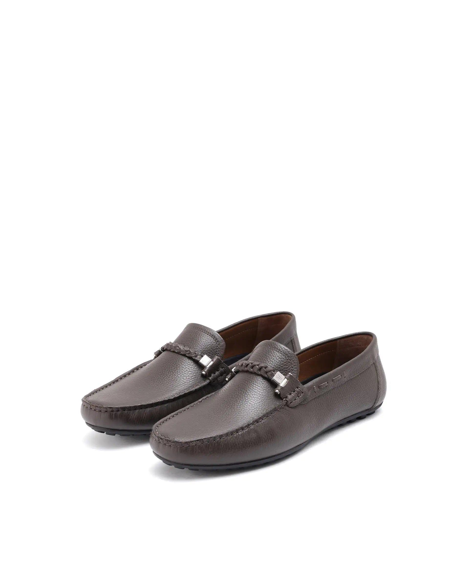 RAREZ Rare Rabbit Men's Grain Dark Olive Slip - On Genuine Milled Leather Driving Moccasin
