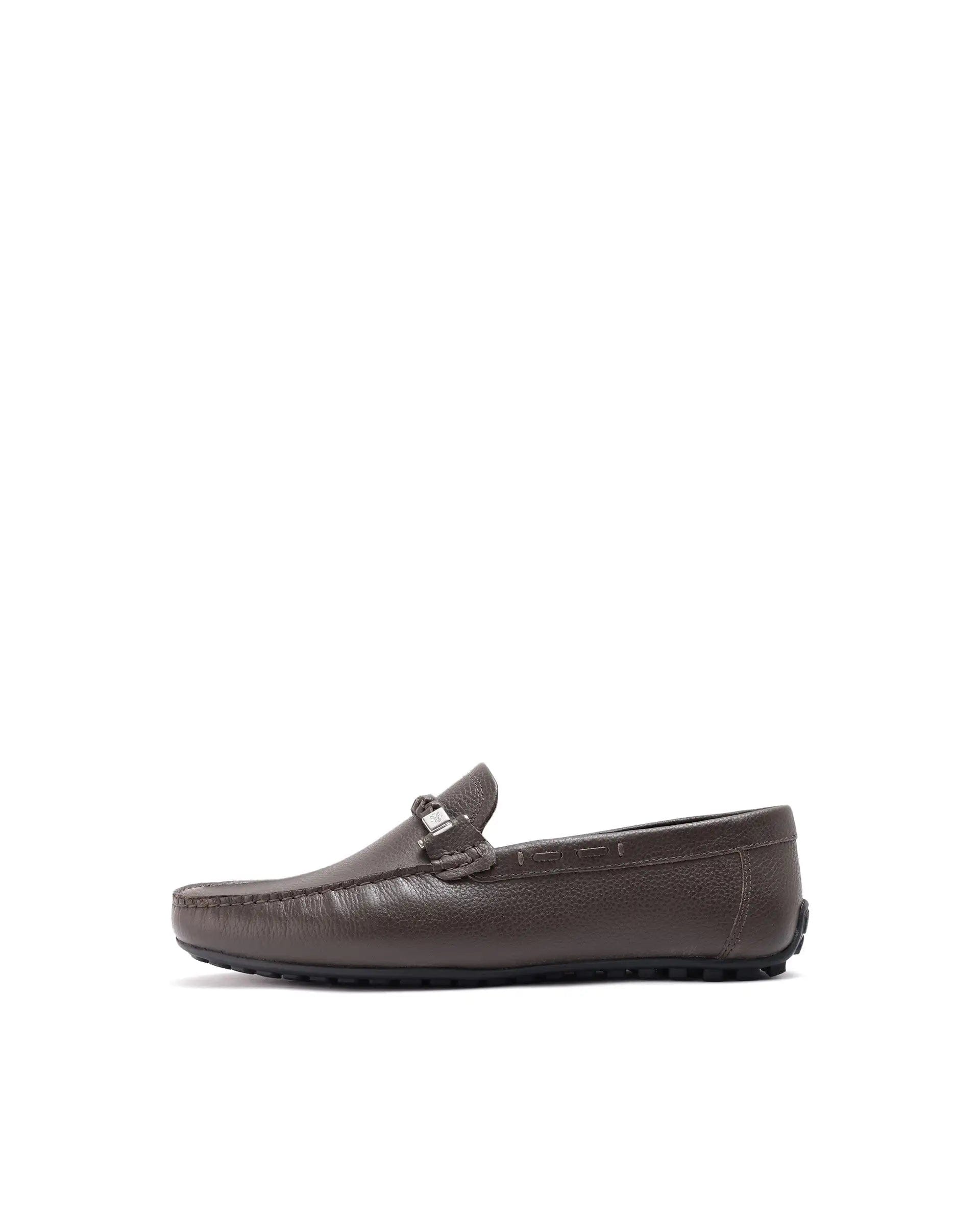 RAREZ Rare Rabbit Men's Grain Dark Olive Slip - On Genuine Milled Leather Driving Moccasin