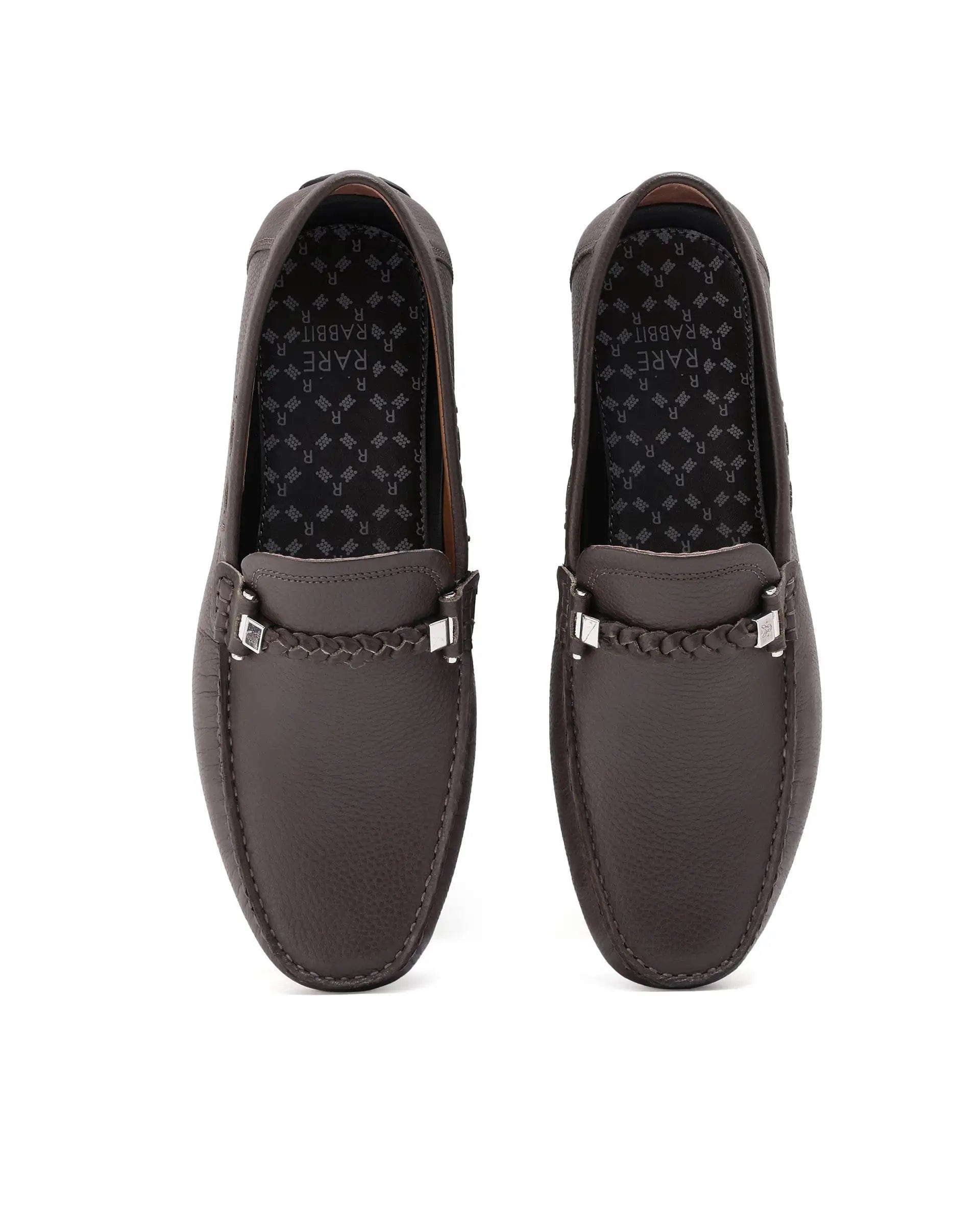 RAREZ Rare Rabbit Men's Grain Dark Olive Slip - On Genuine Milled Leather Driving Moccasin