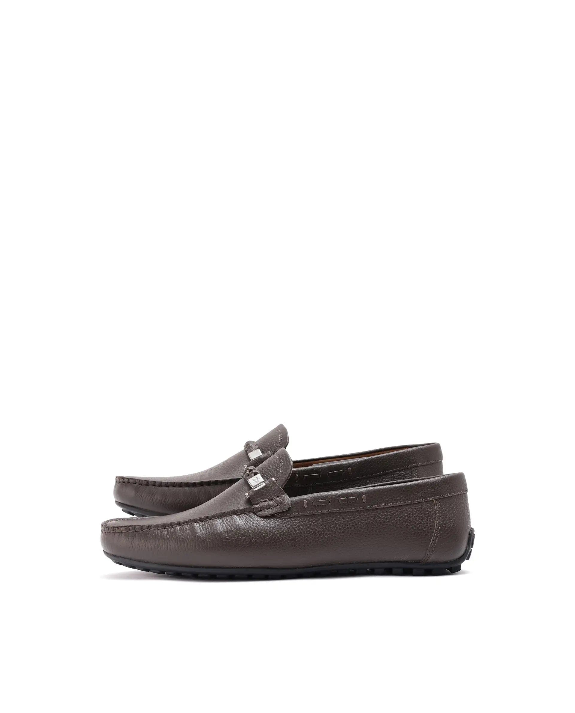 RAREZ Rare Rabbit Men's Grain Dark Olive Slip - On Genuine Milled Leather Driving Moccasin
