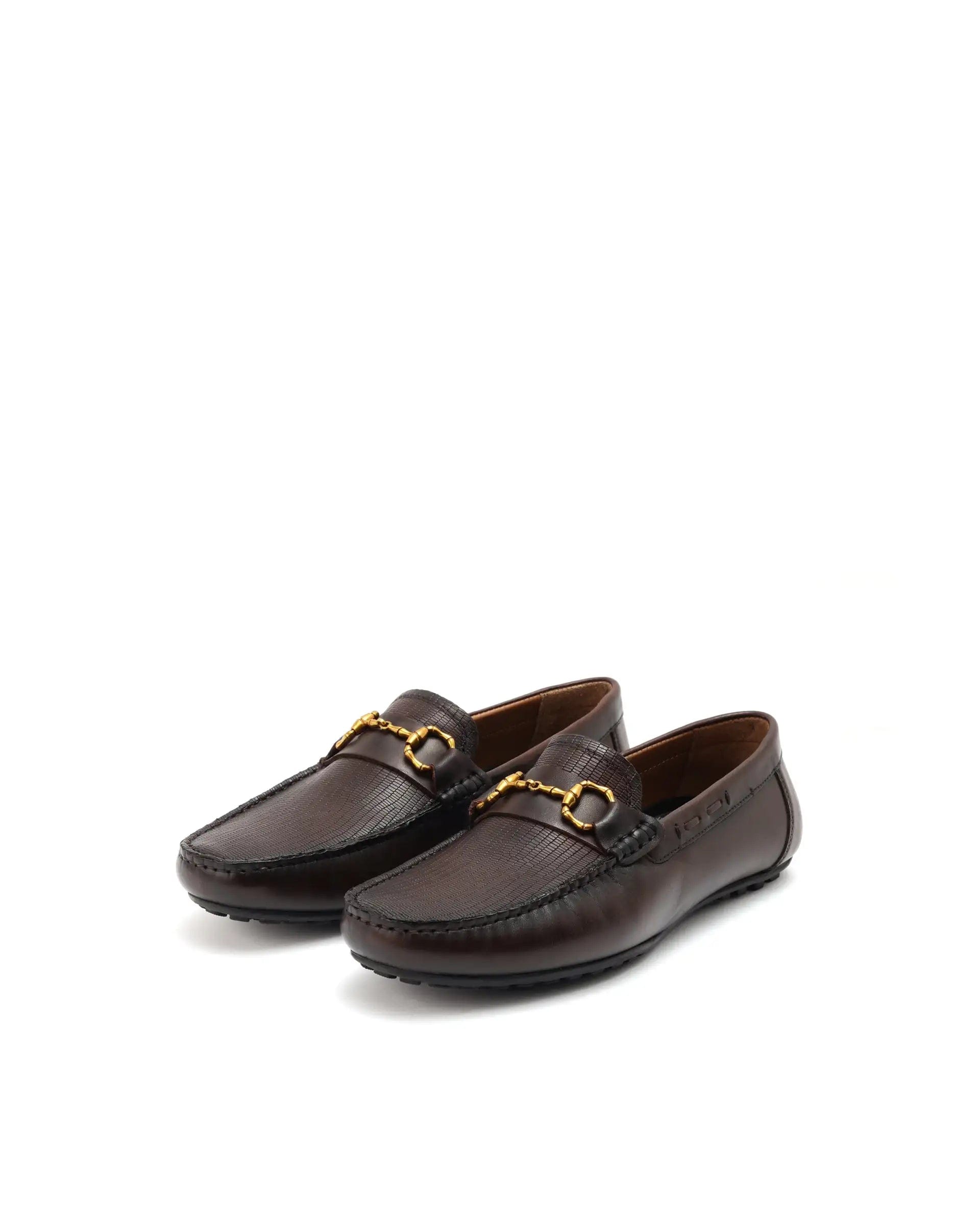 RAREZ Rare Rabbit Men's Wave Pro Brown Genuine Leather Plated Slip - On Driving Moccasins
