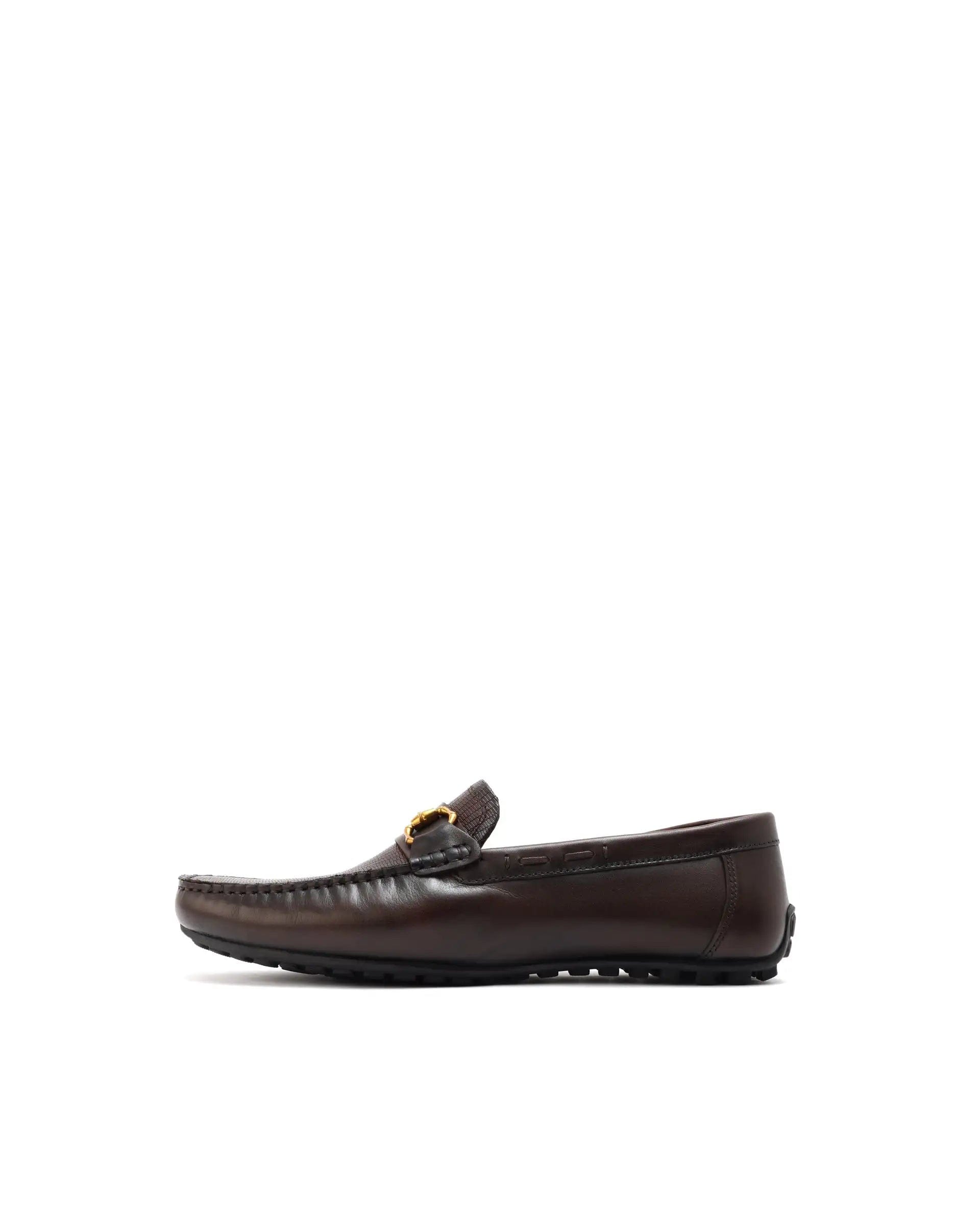 RAREZ Rare Rabbit Men's Wave Pro Brown Genuine Leather Plated Slip - On Driving Moccasins