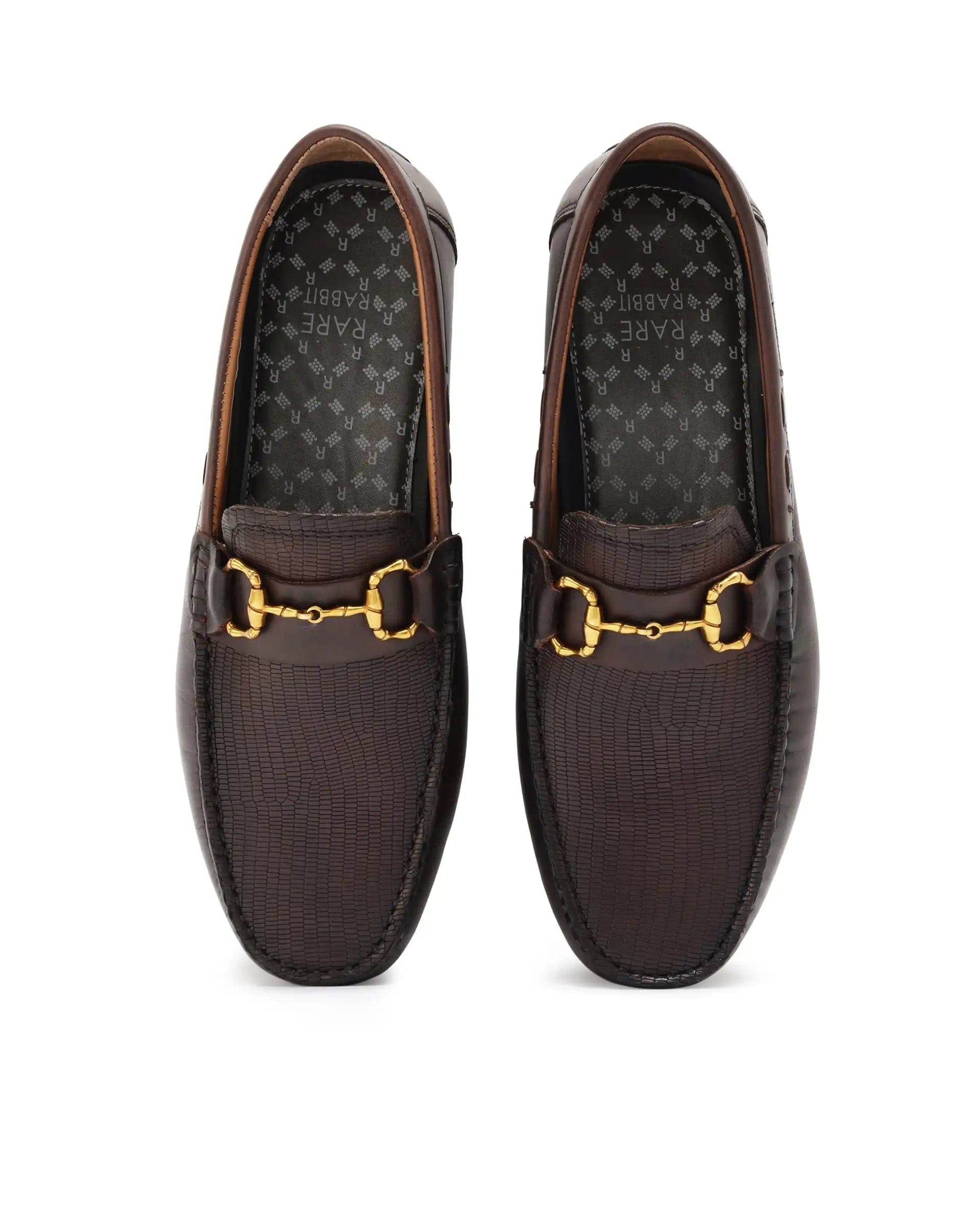 RAREZ Rare Rabbit Men's Wave Pro Brown Genuine Leather Plated Slip - On Driving Moccasins
