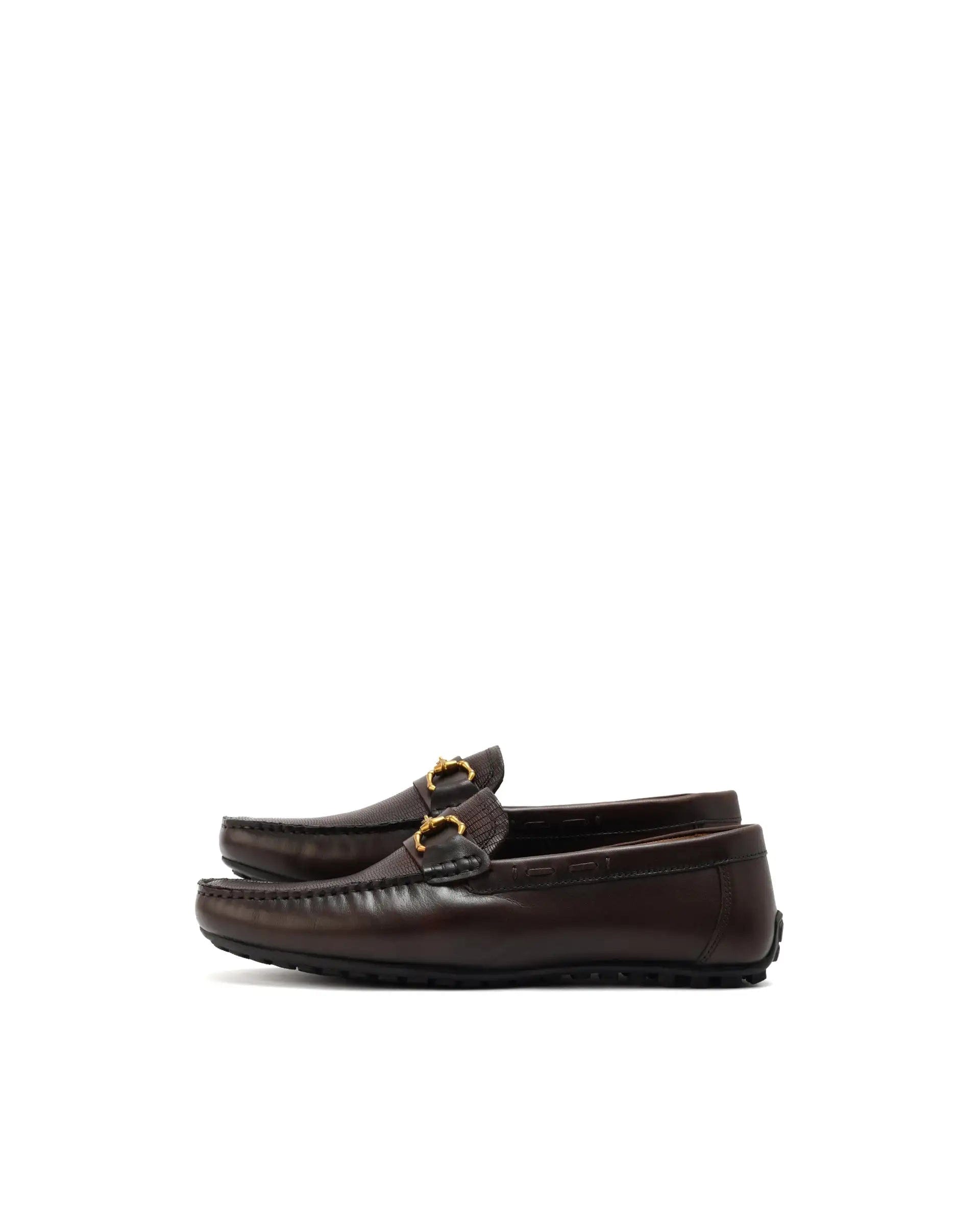 RAREZ Rare Rabbit Men's Wave Pro Brown Genuine Leather Plated Slip - On Driving Moccasins