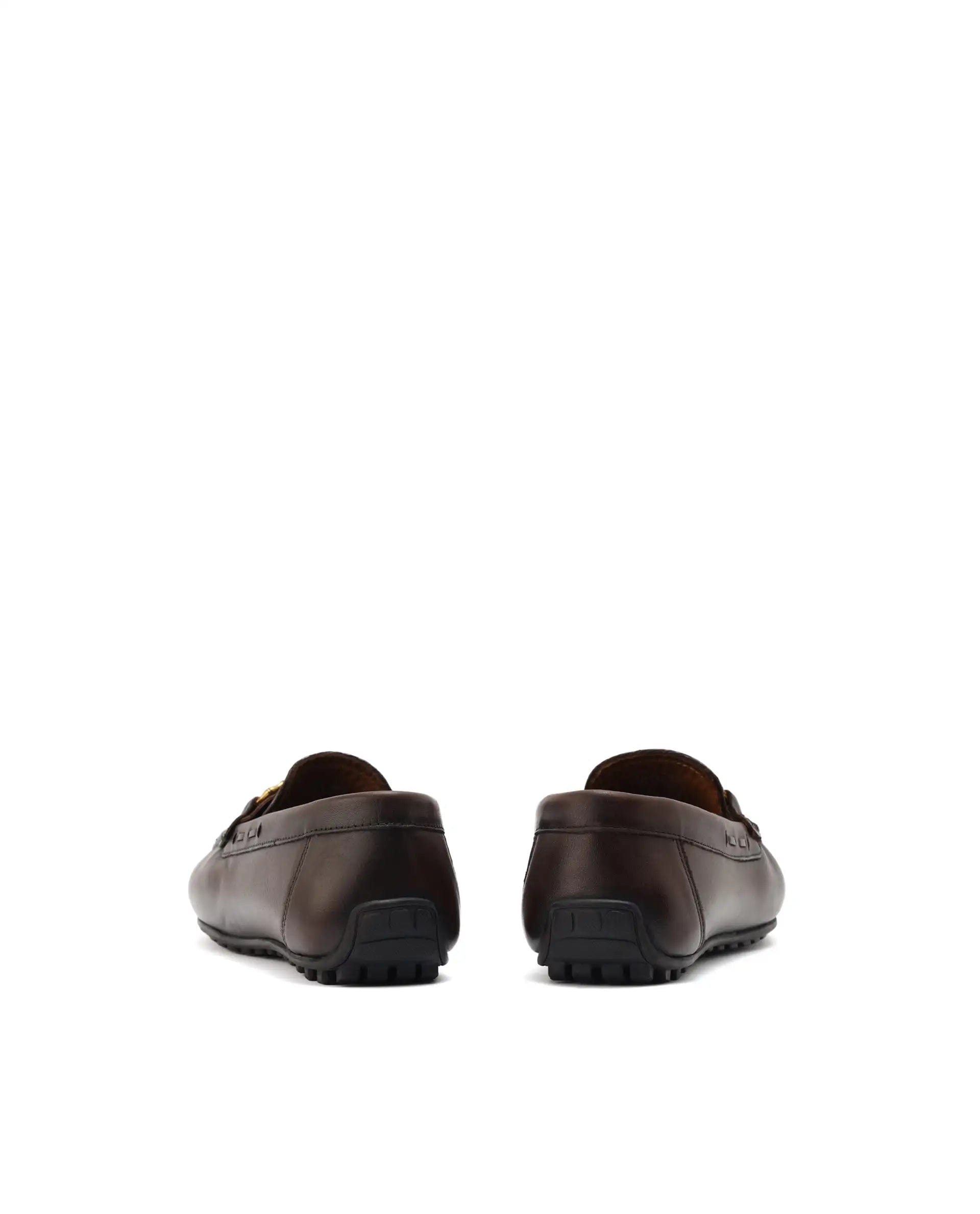RAREZ Rare Rabbit Men's Wave Pro Brown Genuine Leather Plated Slip - On Driving Moccasins