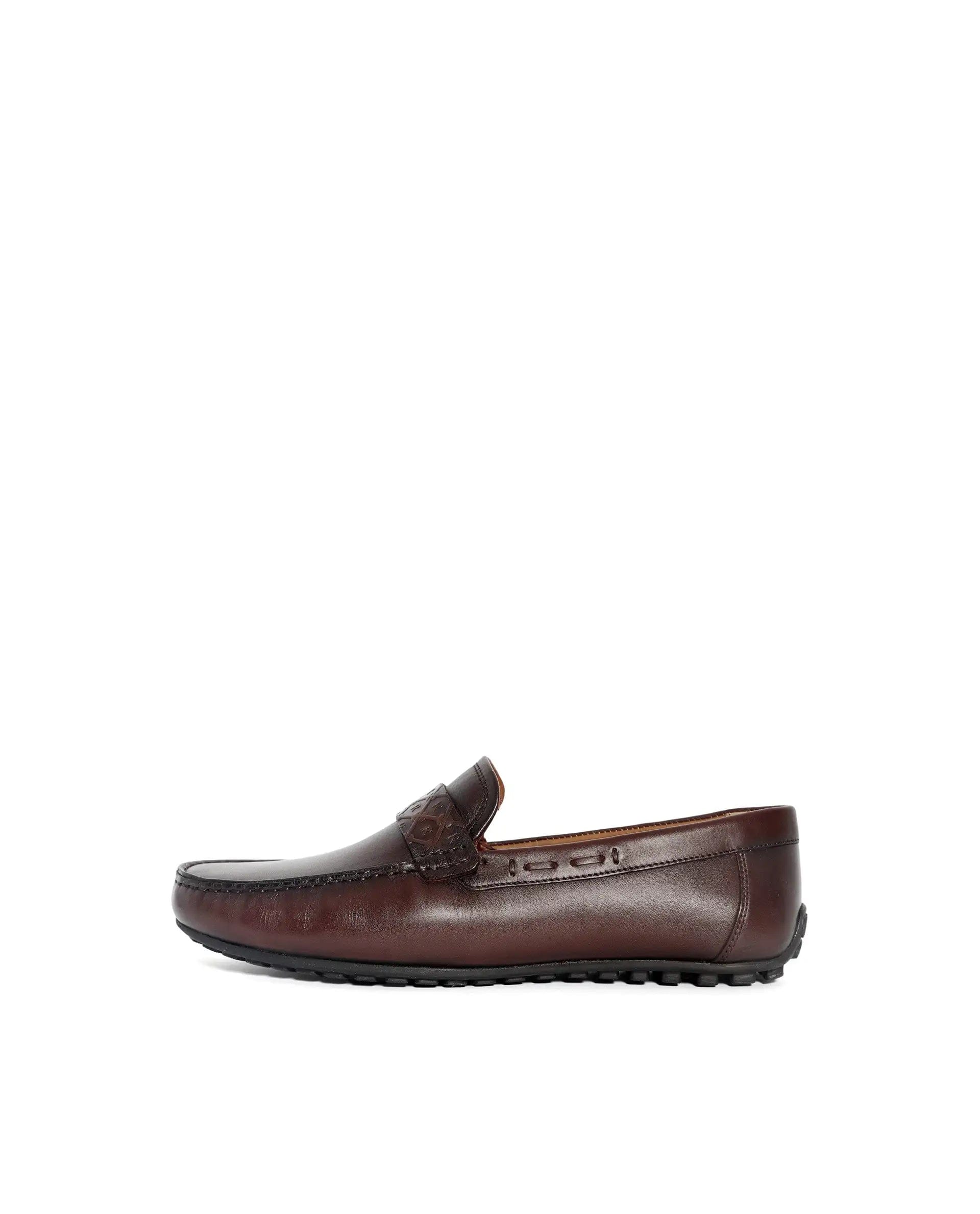 RAREZ Rare Rabbit Men's Bold Burgundy Slip - On Monotone Genuine Leather Driver Moccasin