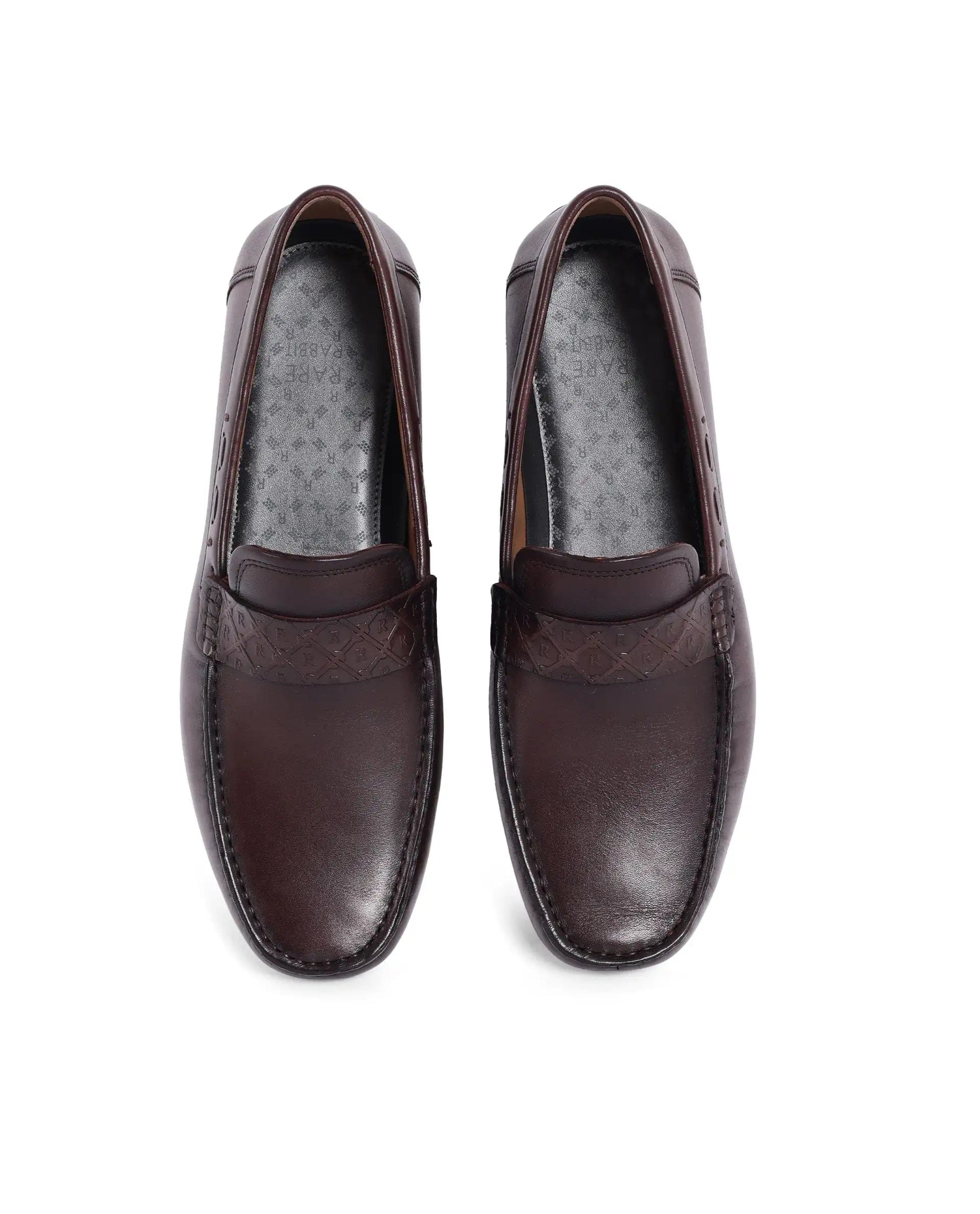 RAREZ Rare Rabbit Men's Bold Burgundy Slip - On Monotone Genuine Leather Driver Moccasin