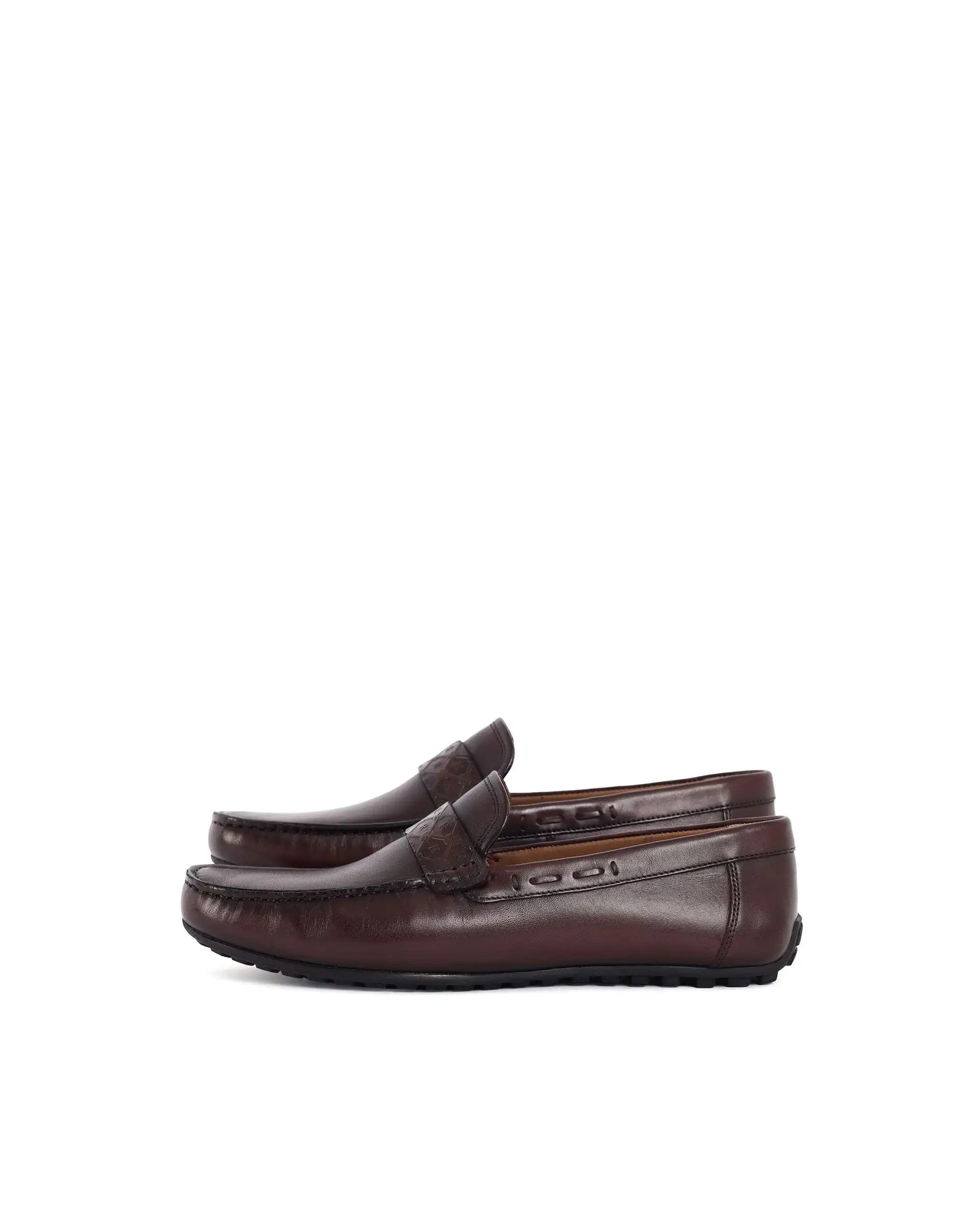 RAREZ Rare Rabbit Men's Bold Burgundy Slip - On Monotone Genuine Leather Driver Moccasin