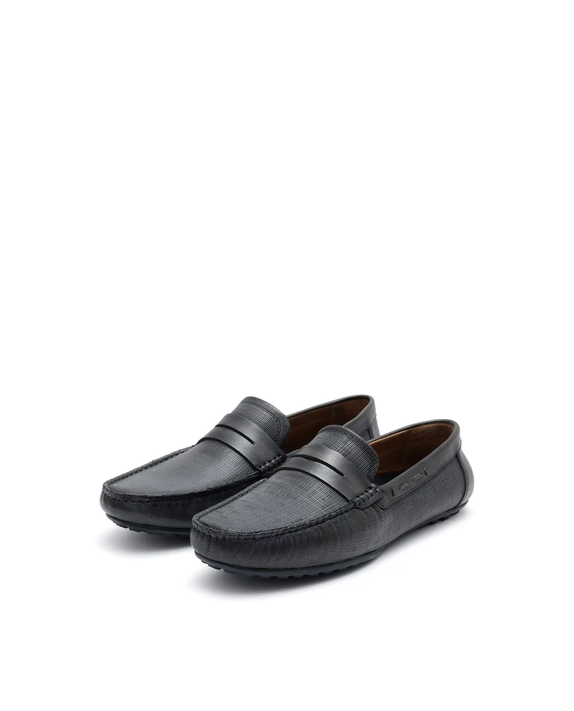 RAREZ Rare Rabbit Men's Saffian Dark Olive Slip - On Textured Genuine Leather Driver Moccasin