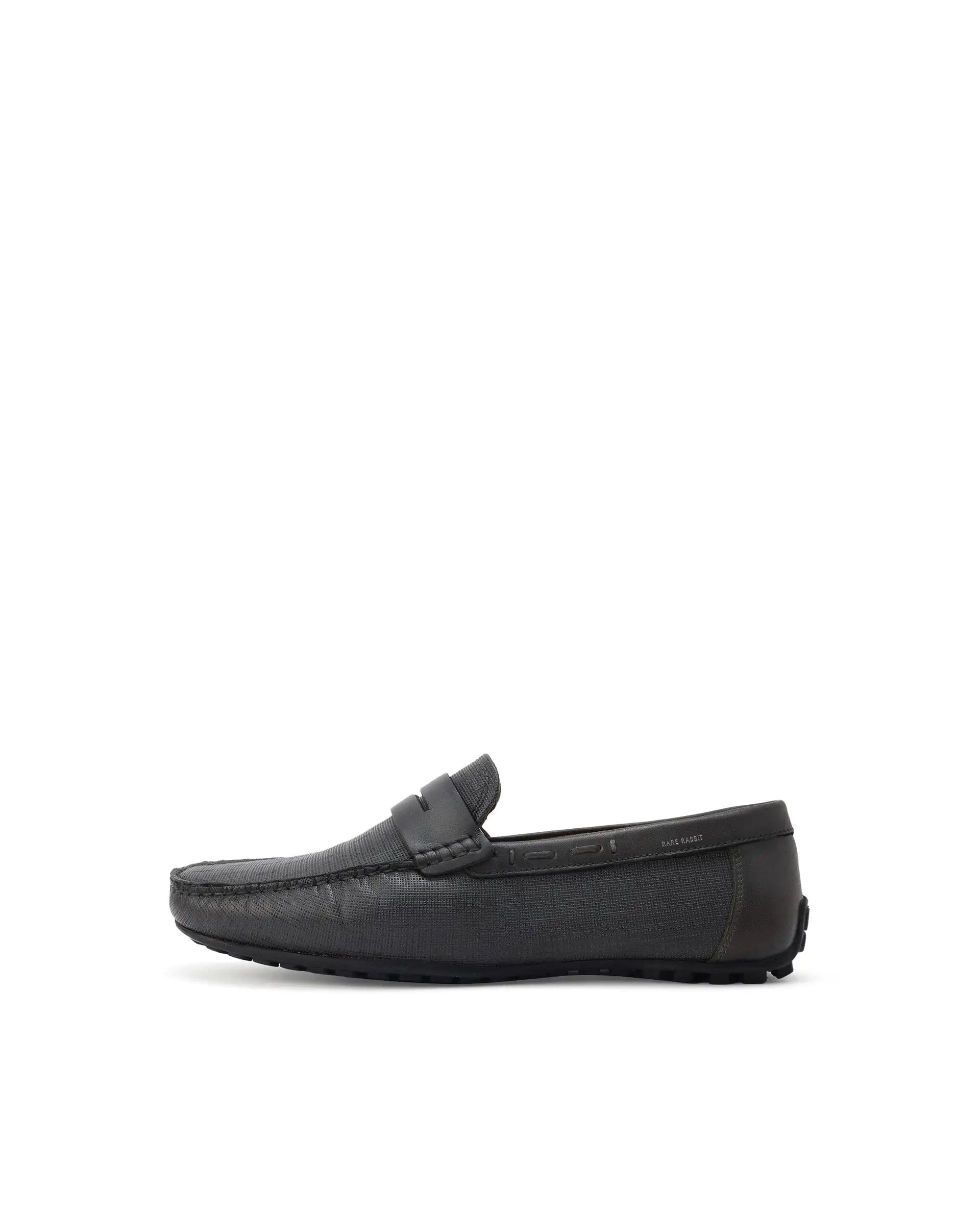 RAREZ Rare Rabbit Men's Saffian Dark Olive Slip - On Textured Genuine Leather Driver Moccasin