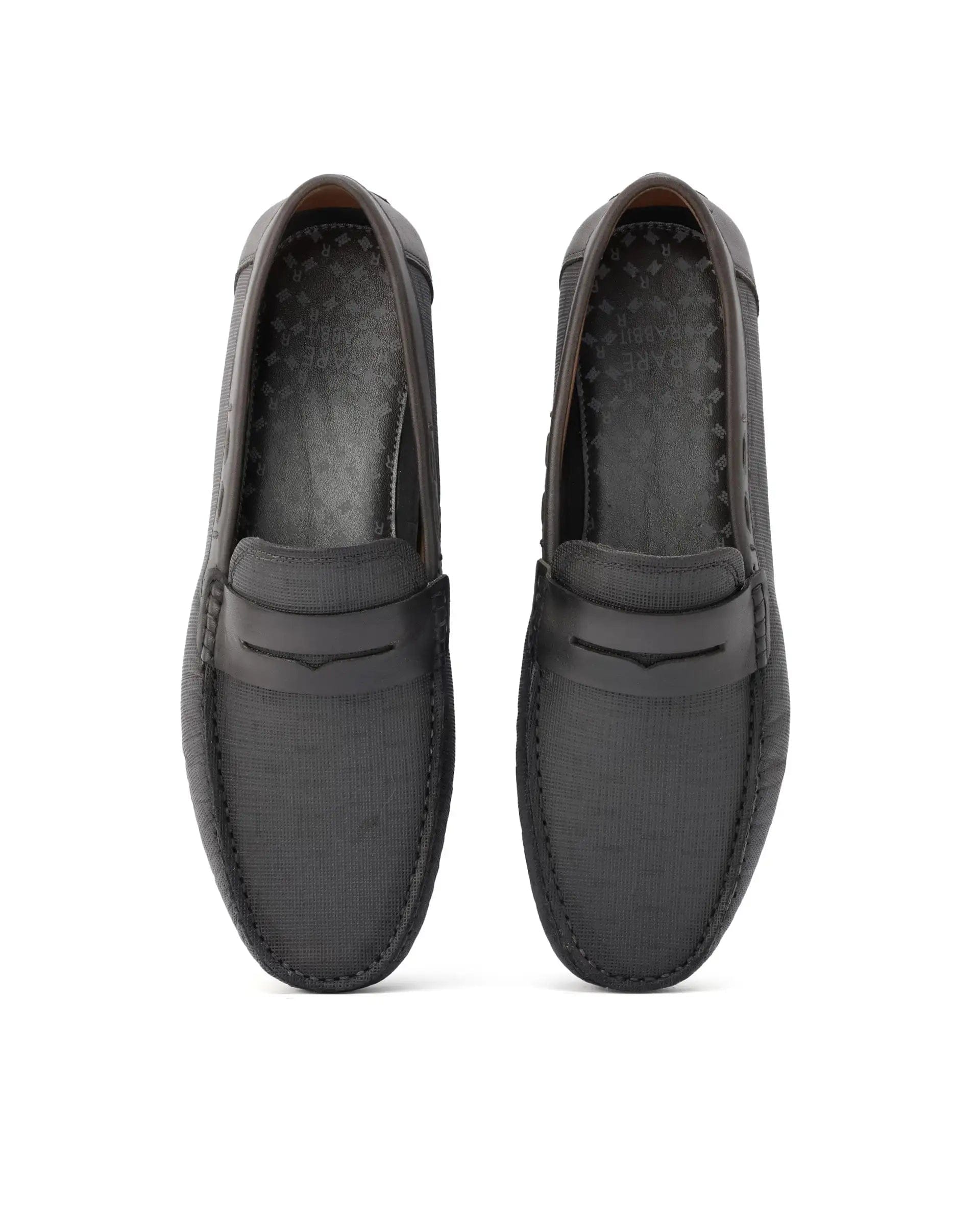 RAREZ Rare Rabbit Men's Saffian Dark Olive Slip - On Textured Genuine Leather Driver Moccasin