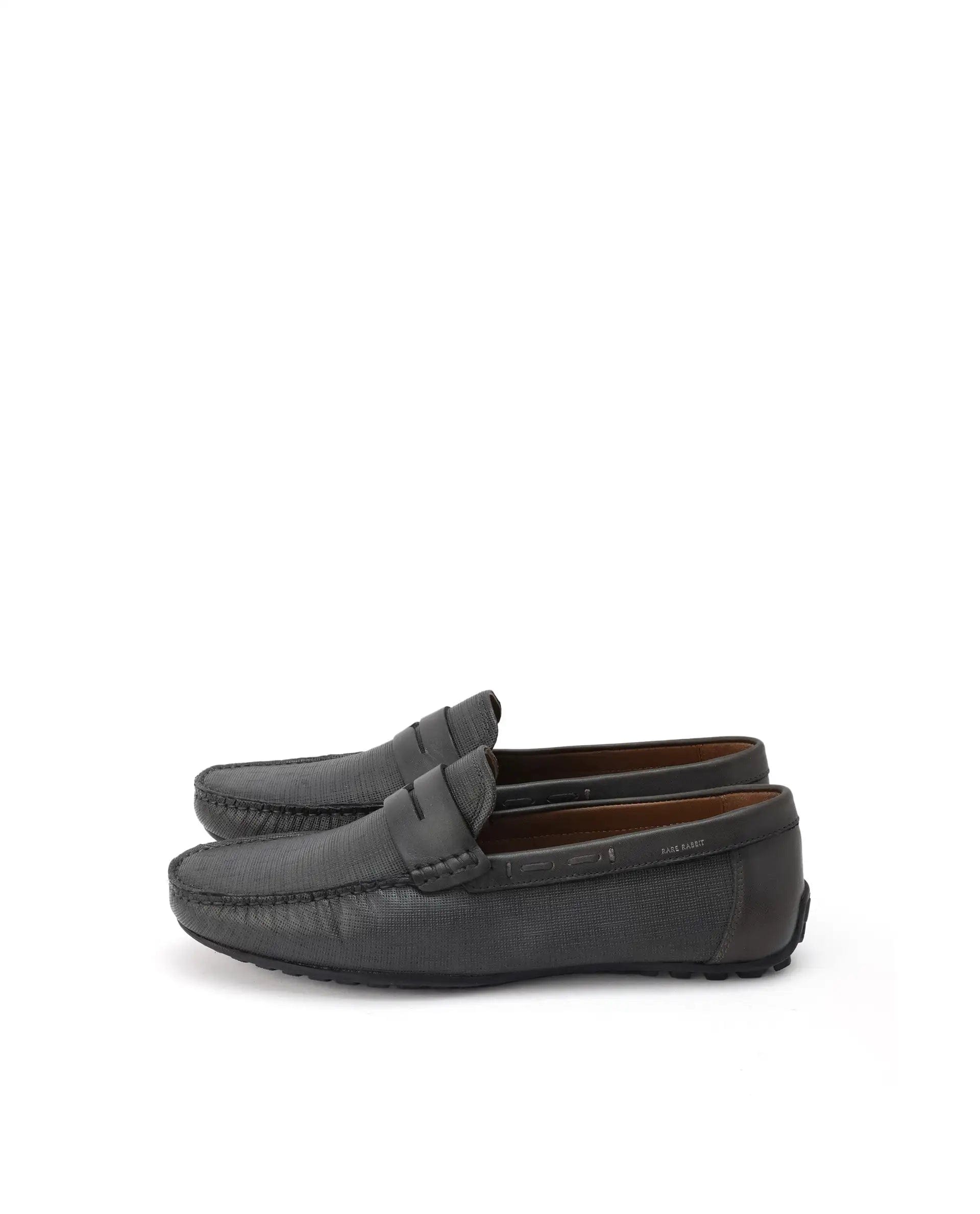 RAREZ Rare Rabbit Men's Saffian Dark Olive Slip - On Textured Genuine Leather Driver Moccasin