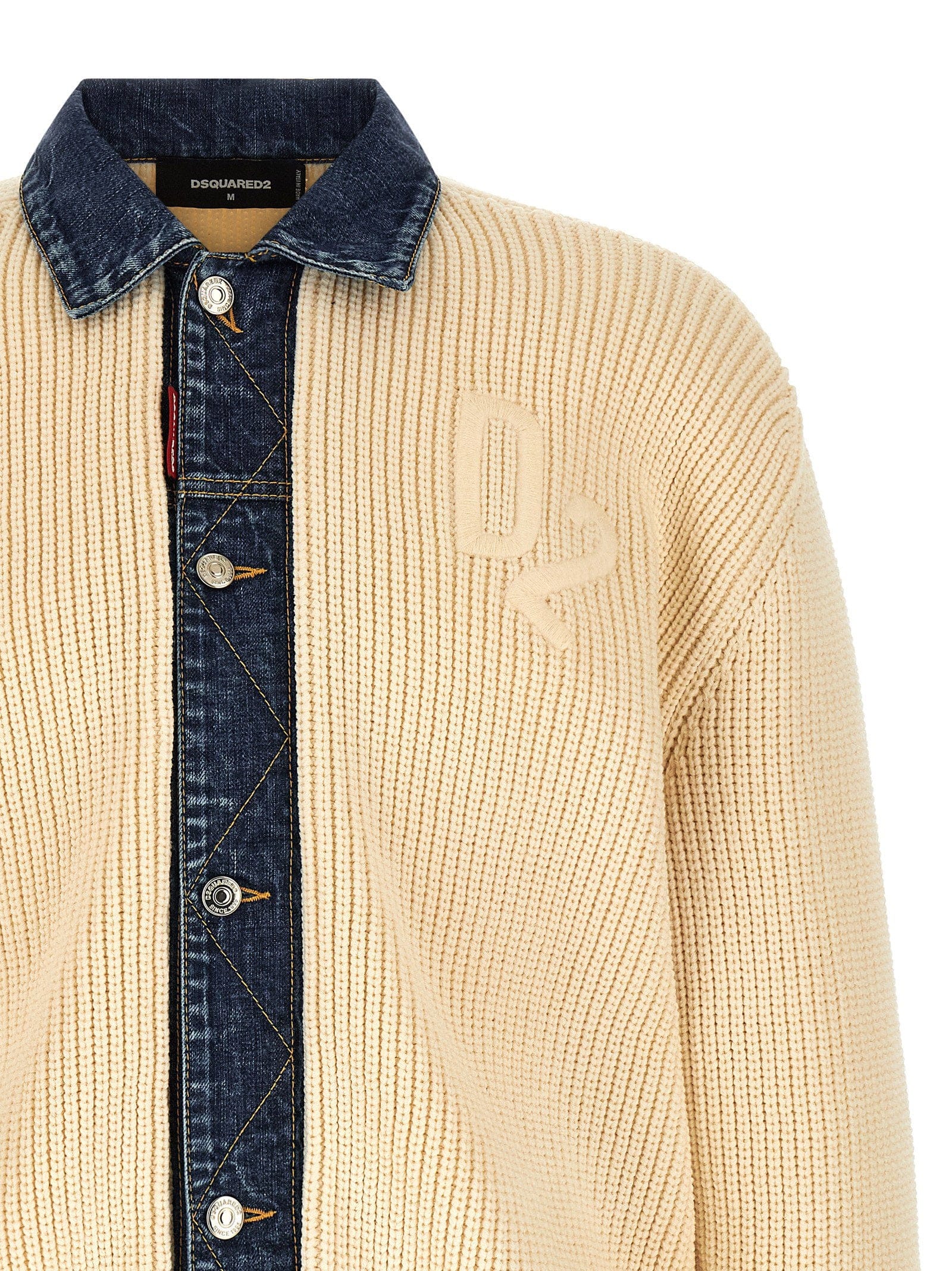 DSQUARED2 Denim - Mix Cotton - Blend Knit Cardigan — Cream