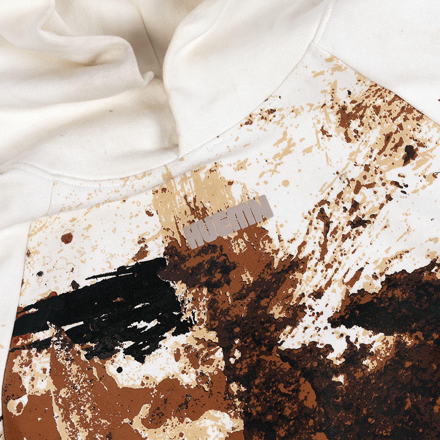 WHITE* Oversized unisex hoodie with printed Mud texture (White)