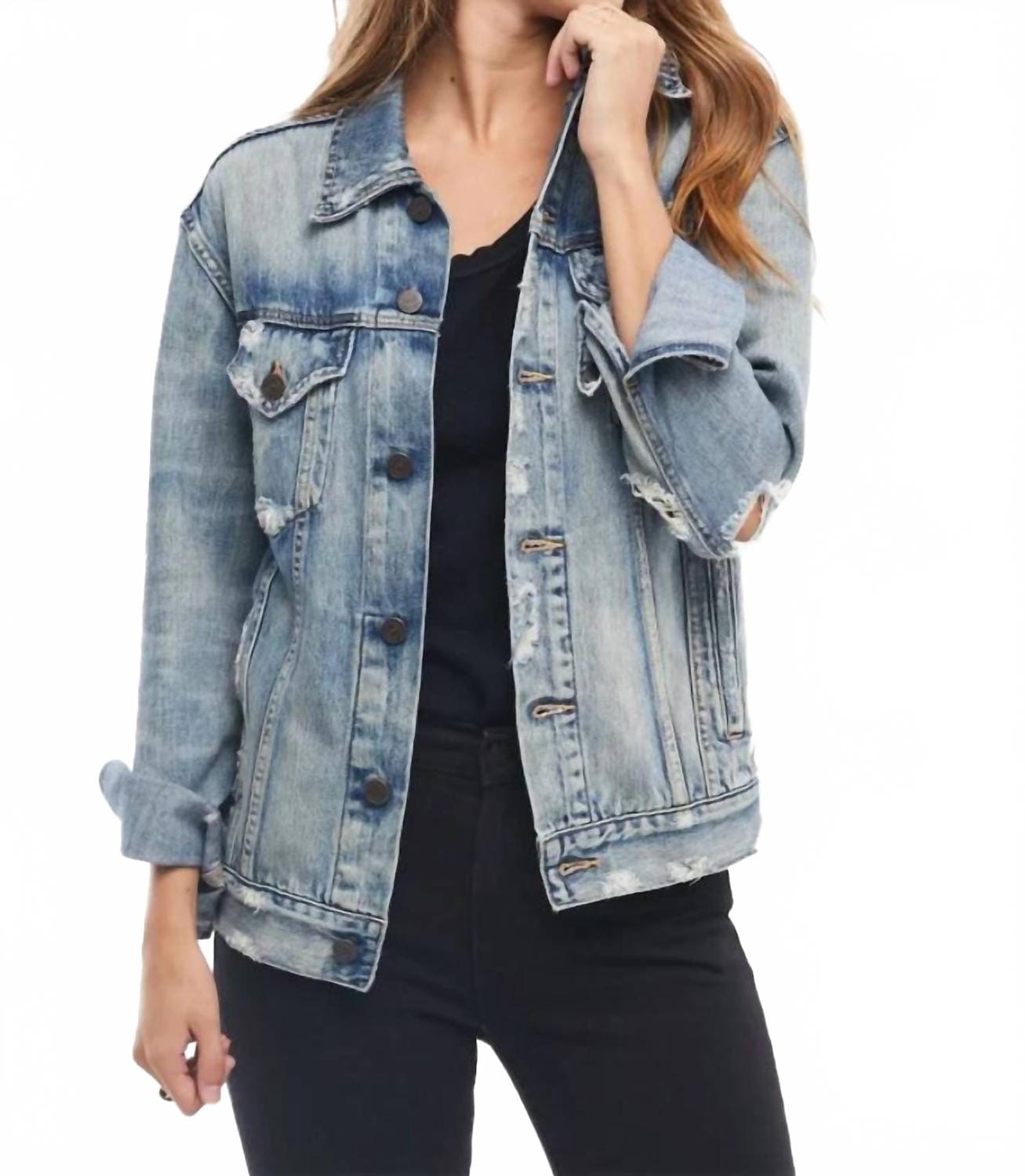 Blue Merly Long Sleeve Denim Jacket In Blue
