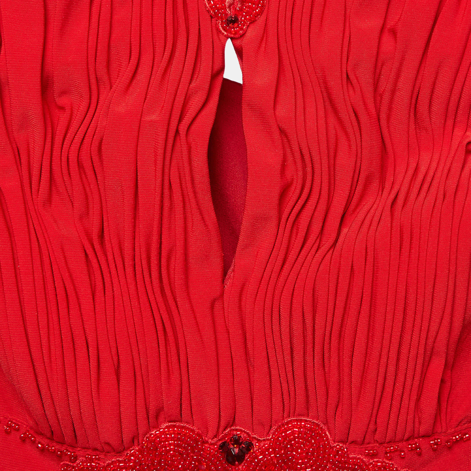 Jenny Packham Red Beaded Jersey Halter Neck Maxi Dress