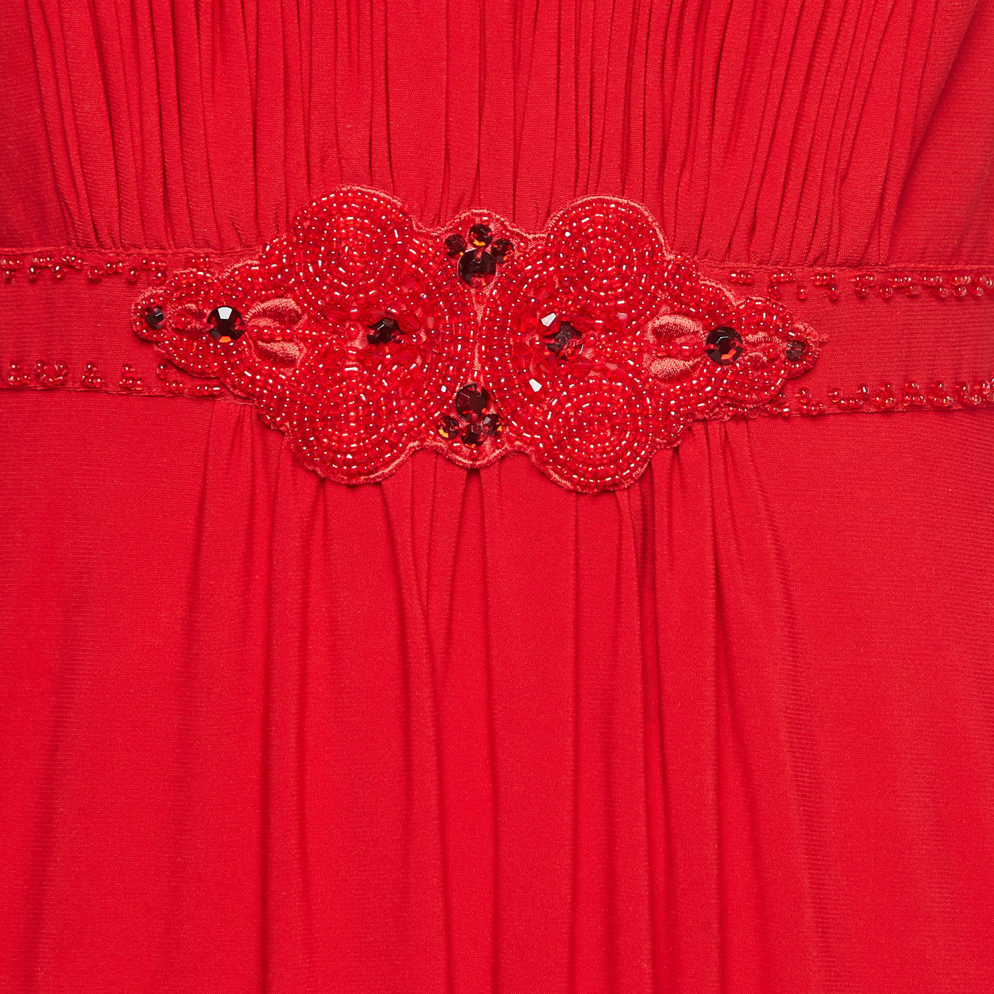 Jenny Packham Red Beaded Jersey Halter Neck Maxi Dress