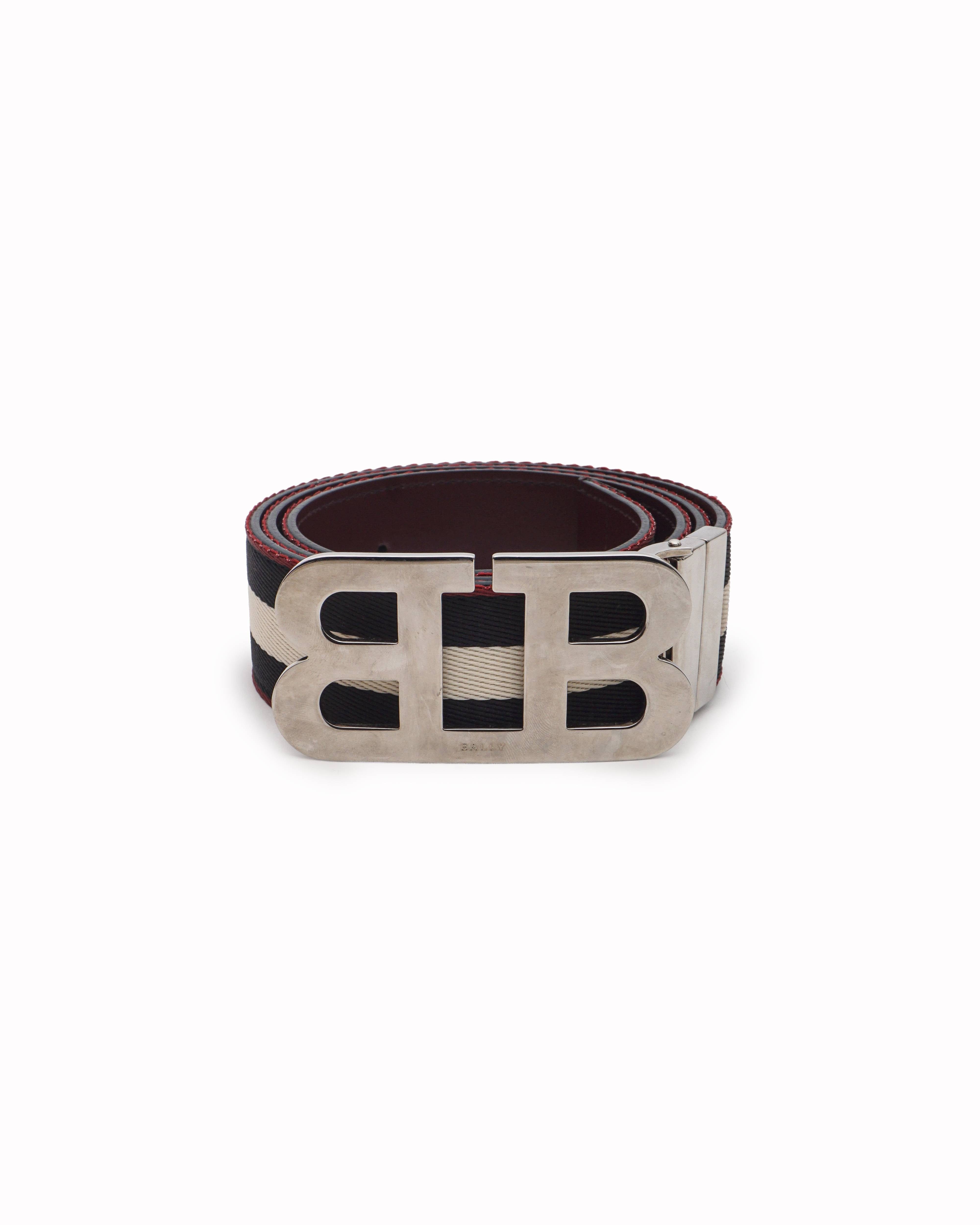 Bally Mirror B - Buckle Striped Canvas Reversible Belt